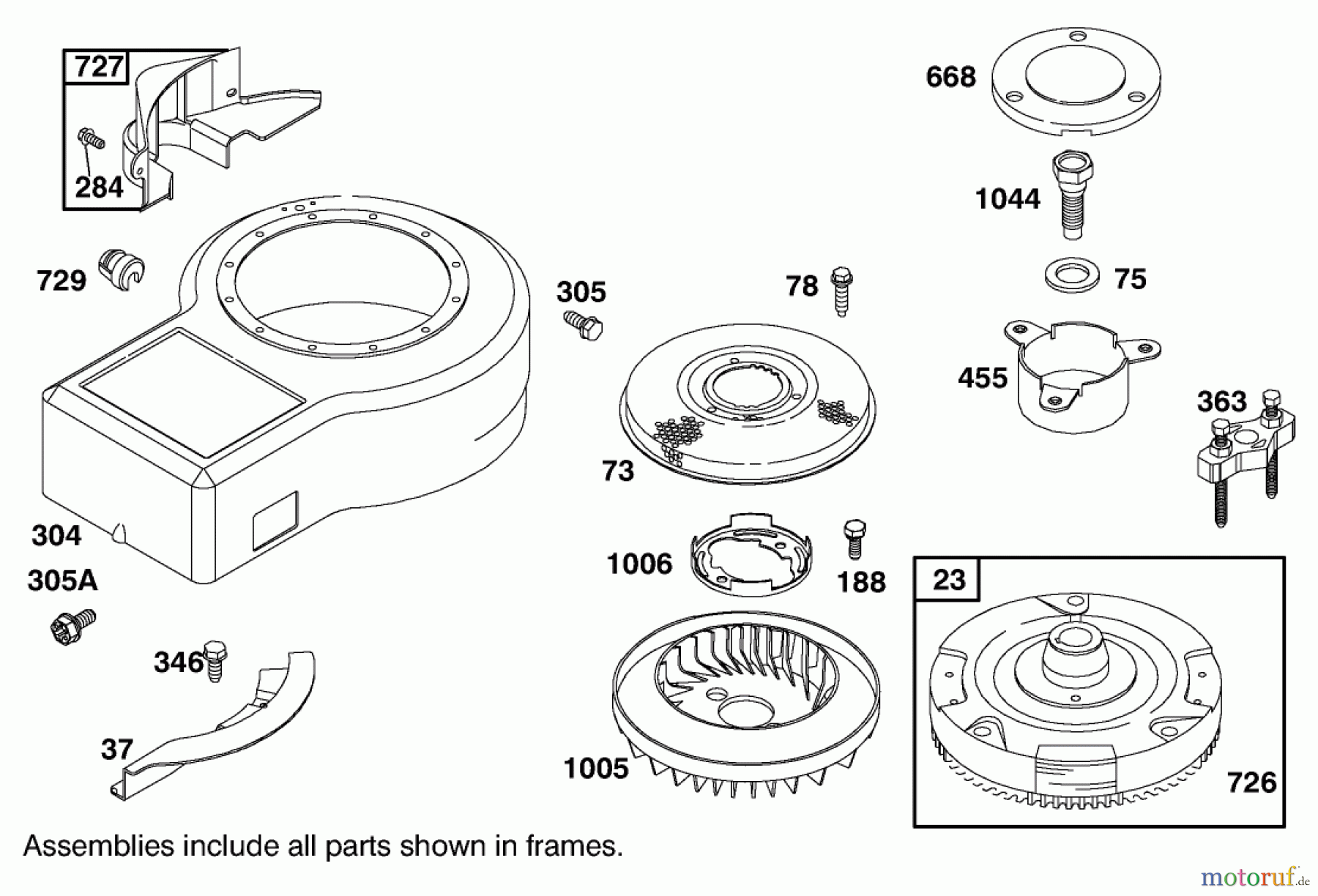 Toro Neu Mowers, Lawn & Garden Tractor Seite 1 71199 (12-32XL) - Toro 12-32XL Lawn Tractor, 2003 (230000001-230999999) BLOWER HOUSING AND FLYWHEEL ASSEMBLY BRIGGS AND STRATTON 284707-1148-E1