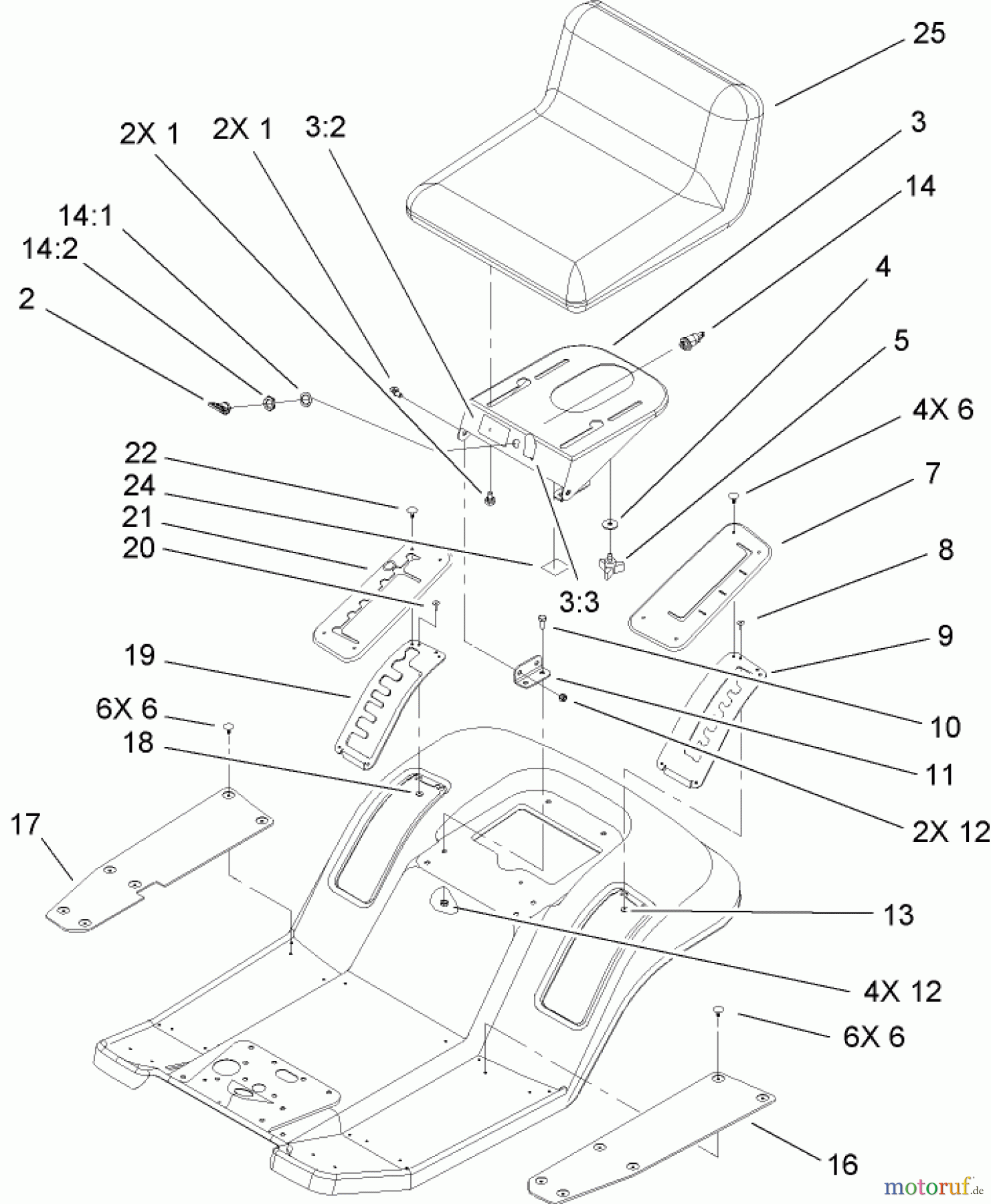  Toro Neu Mowers, Lawn & Garden Tractor Seite 1 71209 (XL 320) - Toro XL 320 Lawn Tractor, 2006 (260000001-260999999) REAR BODY AND SEAT ASSEMBLY