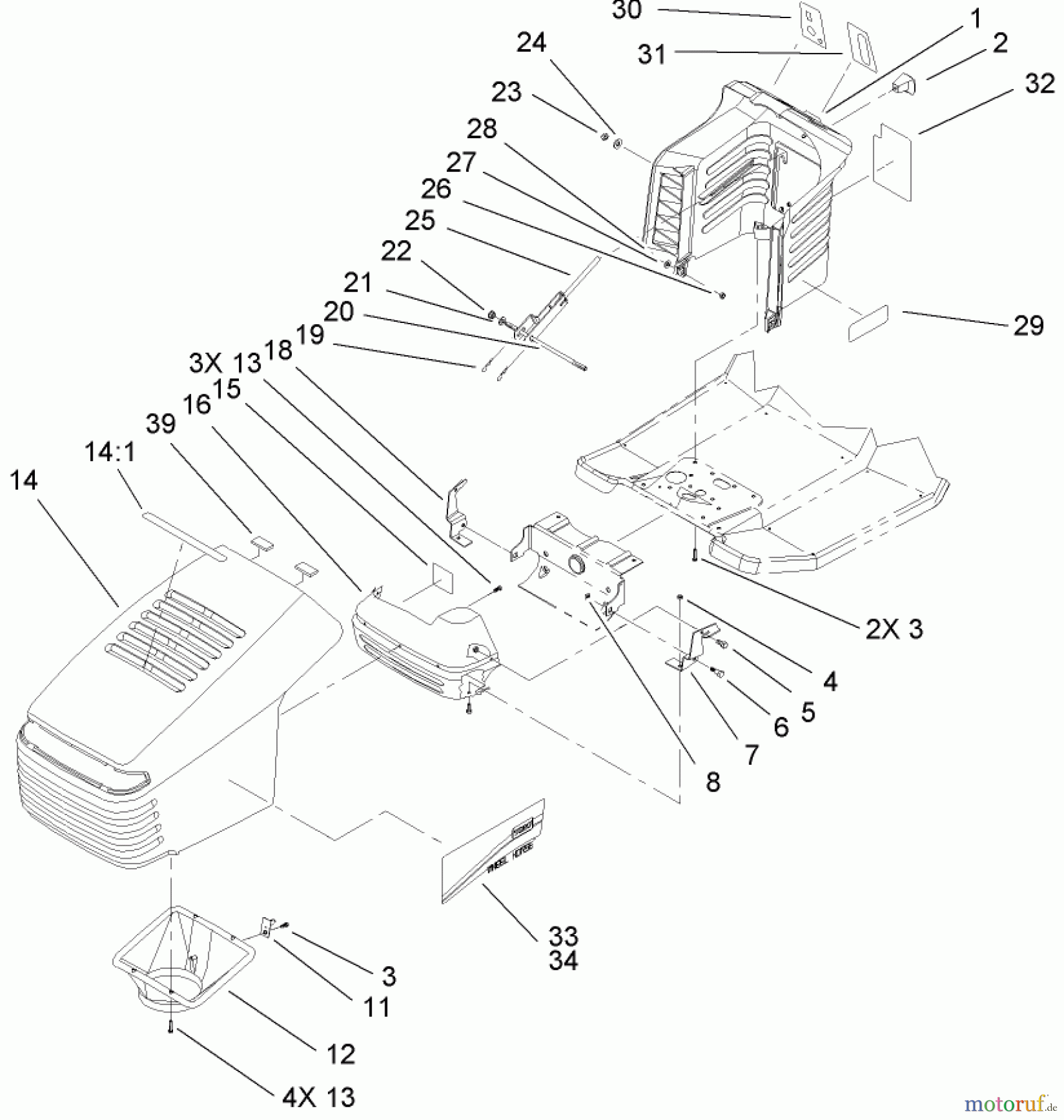 Toro Neu Mowers, Lawn & Garden Tractor Seite 1 71209 (XL 320) - Toro XL 320 Lawn Tractor, 2008 (280000001-280999999) HOOD AND TOWER ASSEMBLY