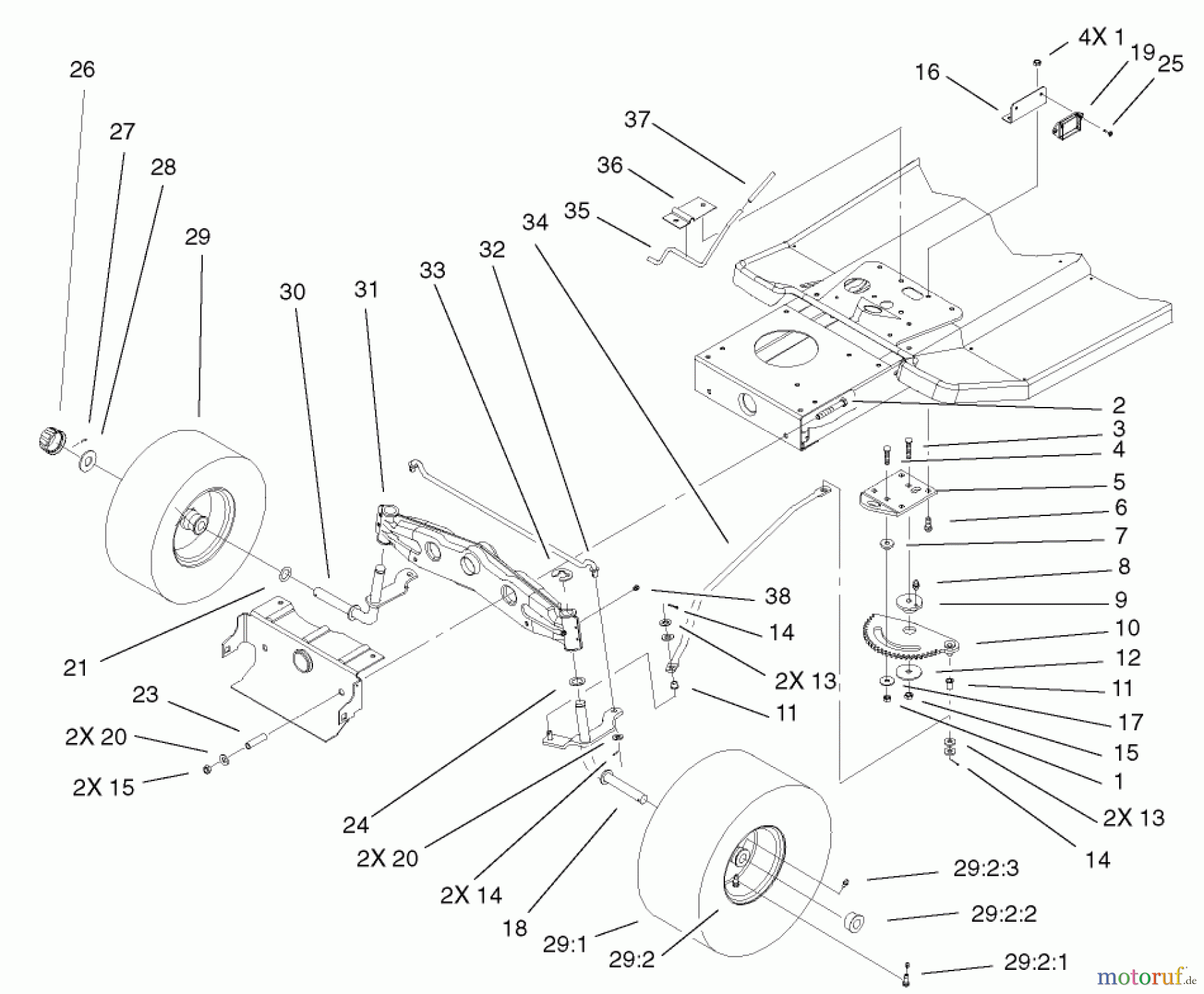  Toro Neu Mowers, Lawn & Garden Tractor Seite 1 71223 (16-38XL) - Toro 16-38XL Lawn Tractor, 2001 (210000001-210999999) STEERING ASSEMBLY