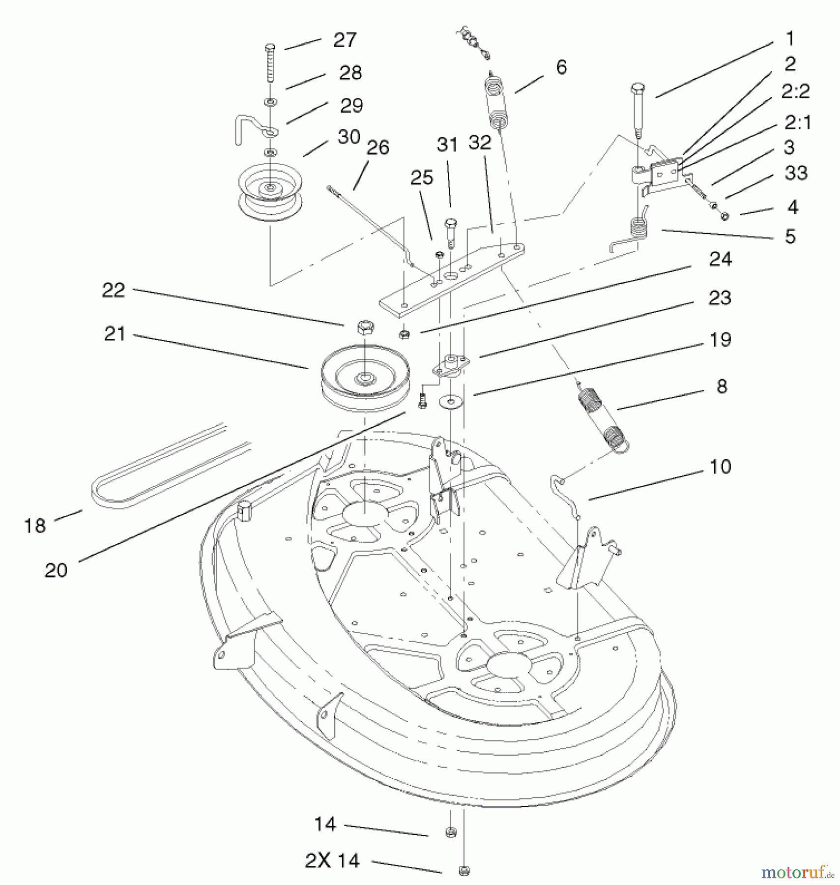Toro Neu Mowers, Lawn & Garden Tractor Seite 1 71242 (16-38HXLE) - Toro 16-38HXLE Lawn Tractor, 2003 (230000001-230999999) DECK BLADE DRIVE & BRAKING ASSEMBLY
