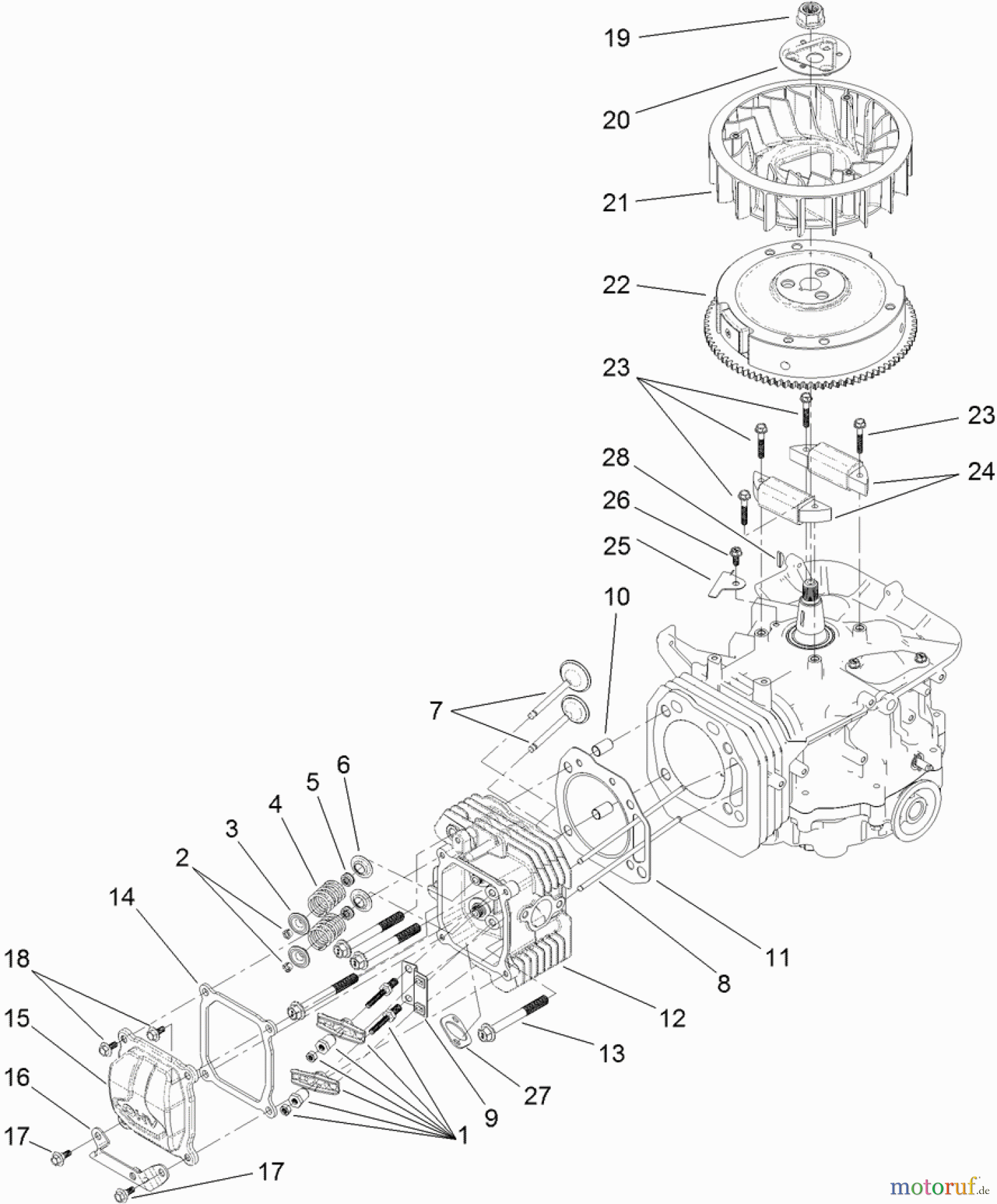  Toro Neu Mowers, Lawn & Garden Tractor Seite 1 71254 (XLS 380) - Toro XLS 380 Lawn Tractor, 2011 (311000001-311999999) CYLINDER HEAD AND FLYWHEEL ASSEMBLY