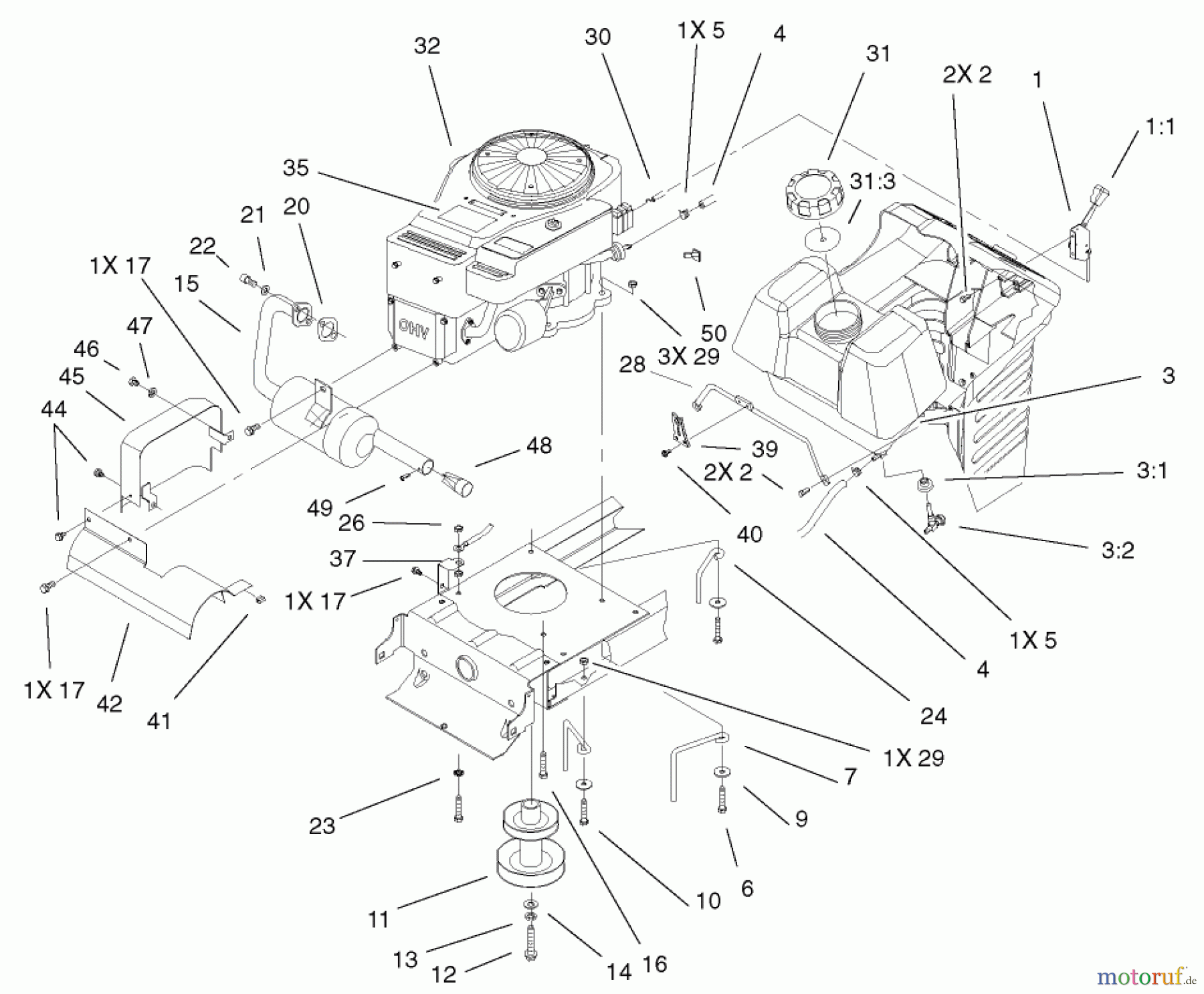  Toro Neu Mowers, Lawn & Garden Tractor Seite 1 71282 (17-44HXLE) - Toro 17-44HXLE Lawn Tractor, 2001 (210000001-210999999) ENGINE SYSTEM ASSEMBLY