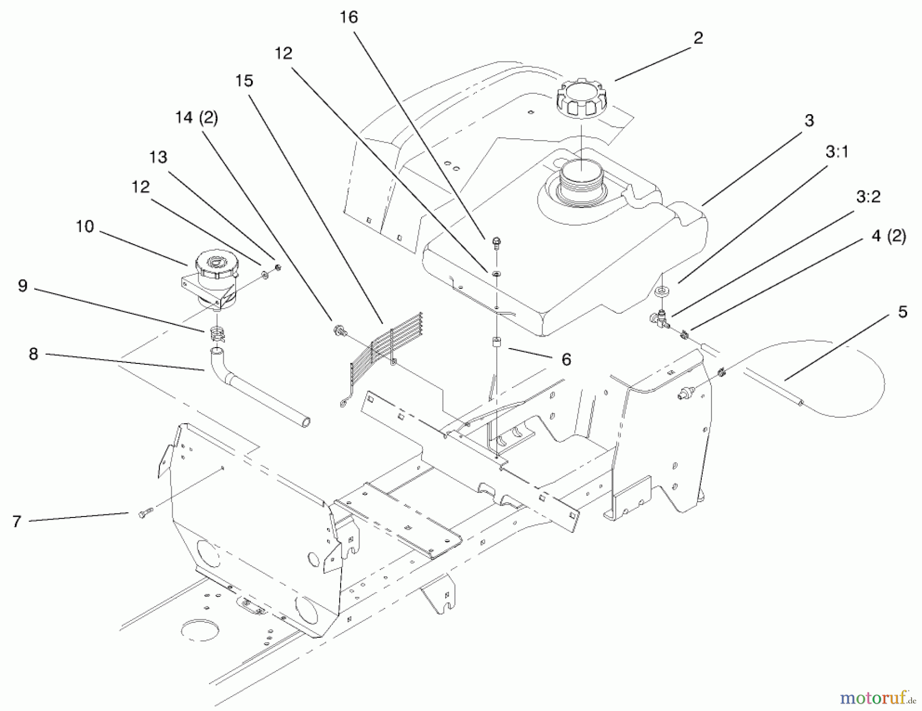 Toro Neu Mowers, Lawn & Garden Tractor Seite 1 72070 (265-H) - Toro 265-H Lawn and Garden Tractor, 1999 (9900001-9999999) FUEL TANK & HYDRO RESERVOIR ASSEMBLY