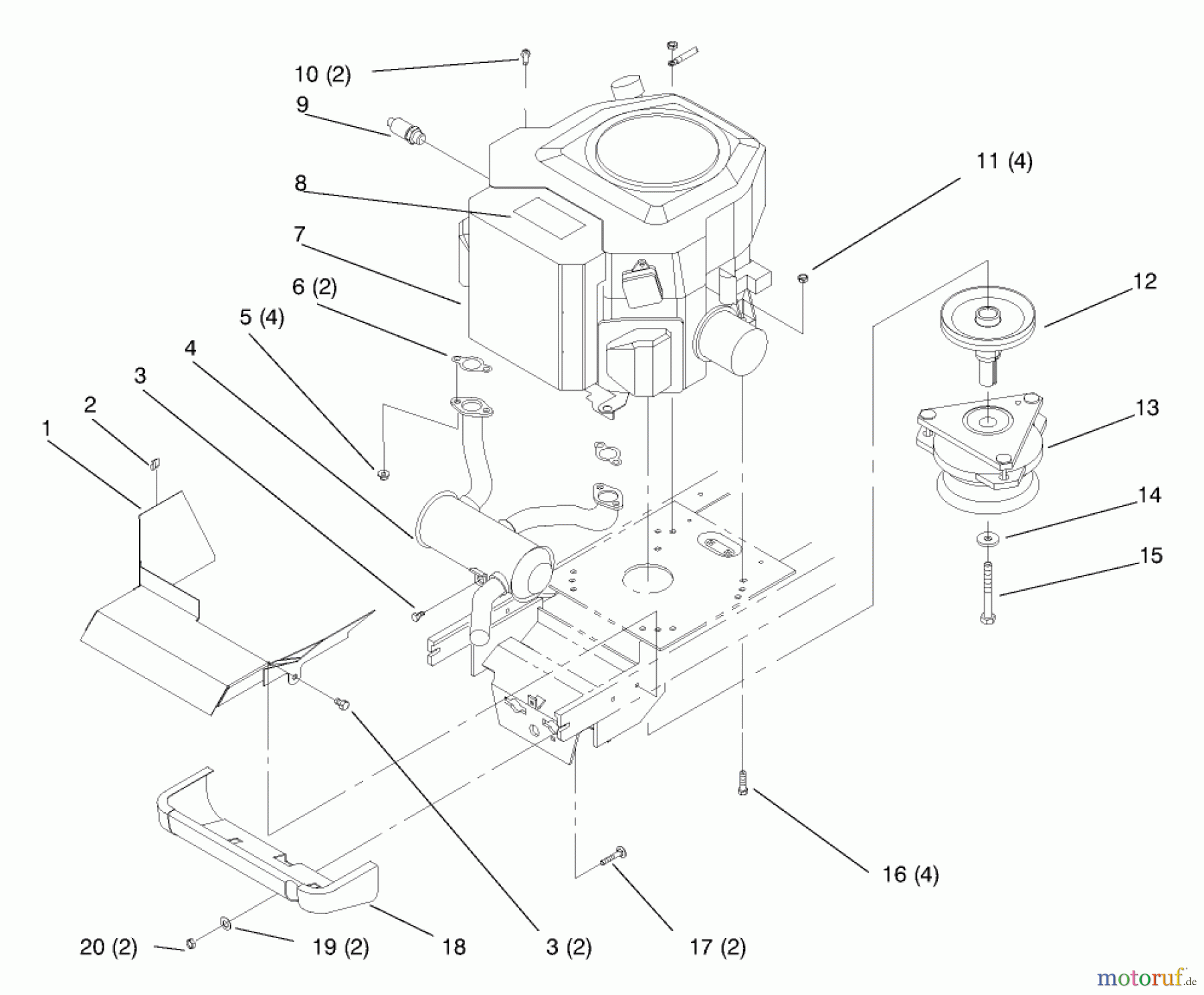 Toro Neu Mowers, Lawn & Garden Tractor Seite 1 72110 (270-H) - Toro 270-H Lawn and Garden Tractor, 1998 (8900001-8900599) TWIN CYLINDER ENGINE, MUFFLER, AND P.T.O.