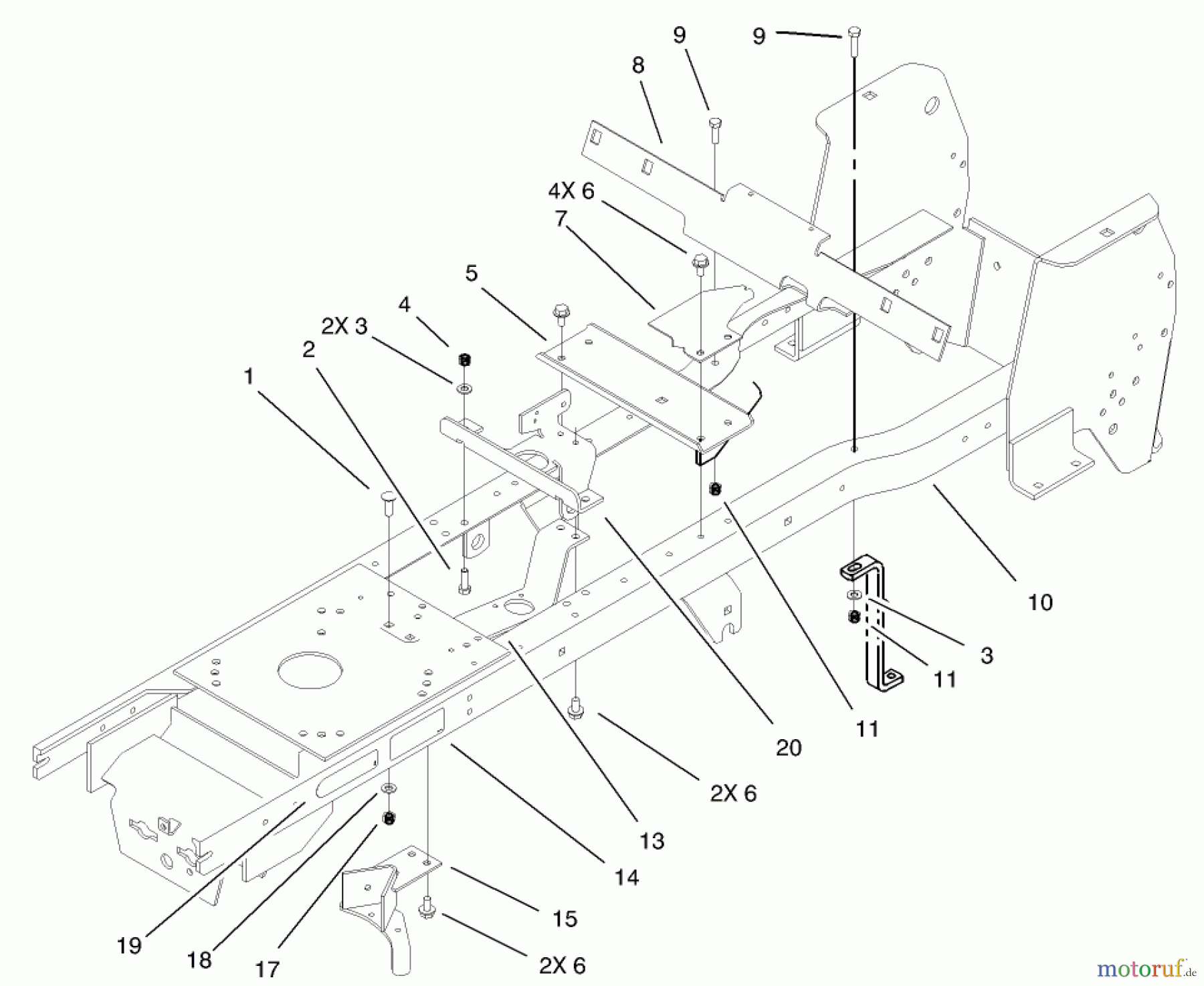 Toro Neu Mowers, Lawn & Garden Tractor Seite 1 72116 (270-HE) - Toro 270-HE Lawn and Garden Tractor, 2003 (230000001-230999999) FRAME ASSEMBLY