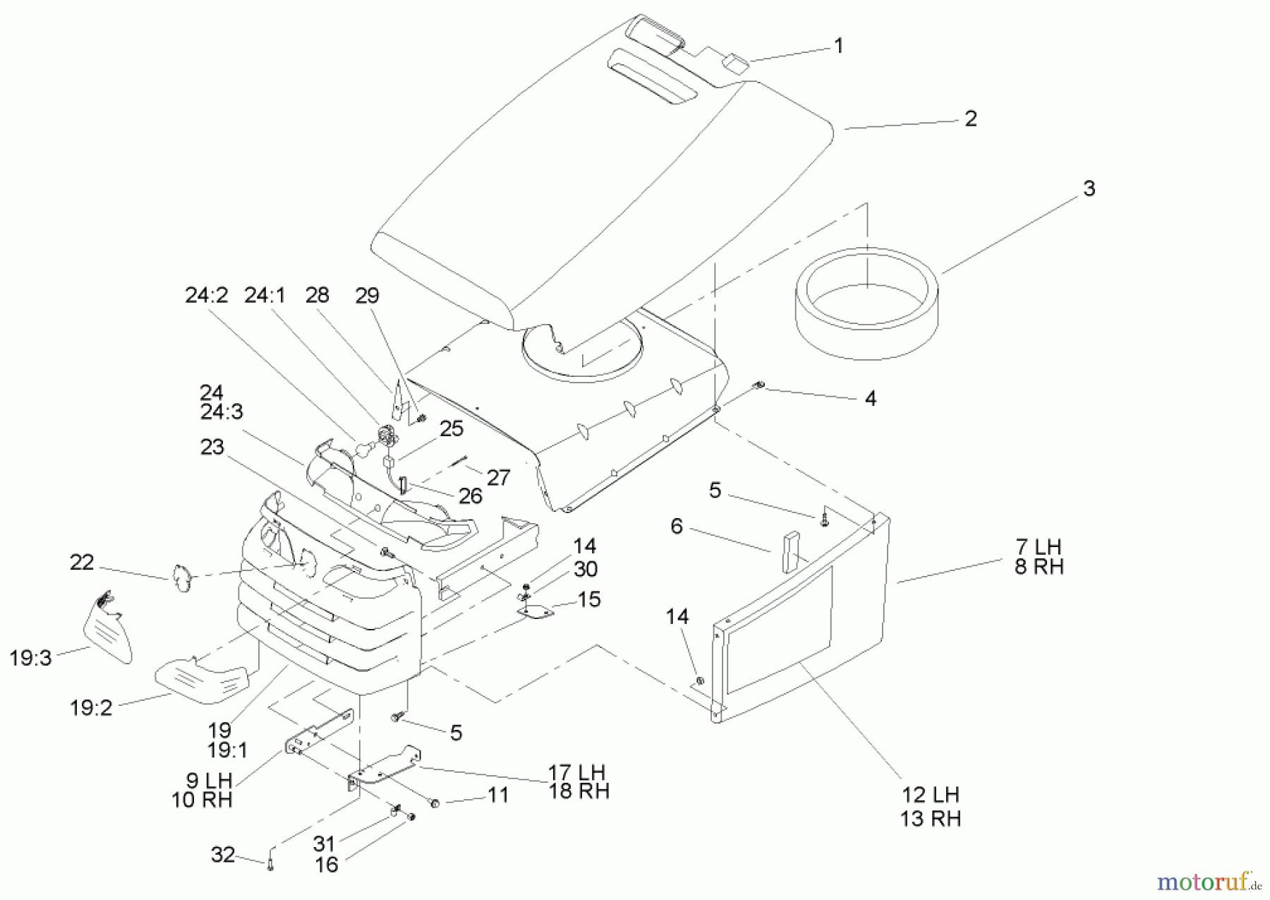  Toro Neu Mowers, Lawn & Garden Tractor Seite 1 72202 (419XT) - Toro 419XT Garden Tractor, 2004 (240000001-240999999) HOOD AND GRILL ASSEMBLY