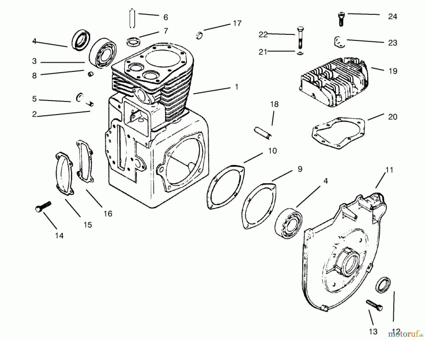 Toro Neu Mowers, Lawn & Garden Tractor Seite 1 73402 (314-8) - Toro 314-8 Garden Tractor, 1997 (7900001-7999999) CRANKCASE AND CYLINDER HEAD