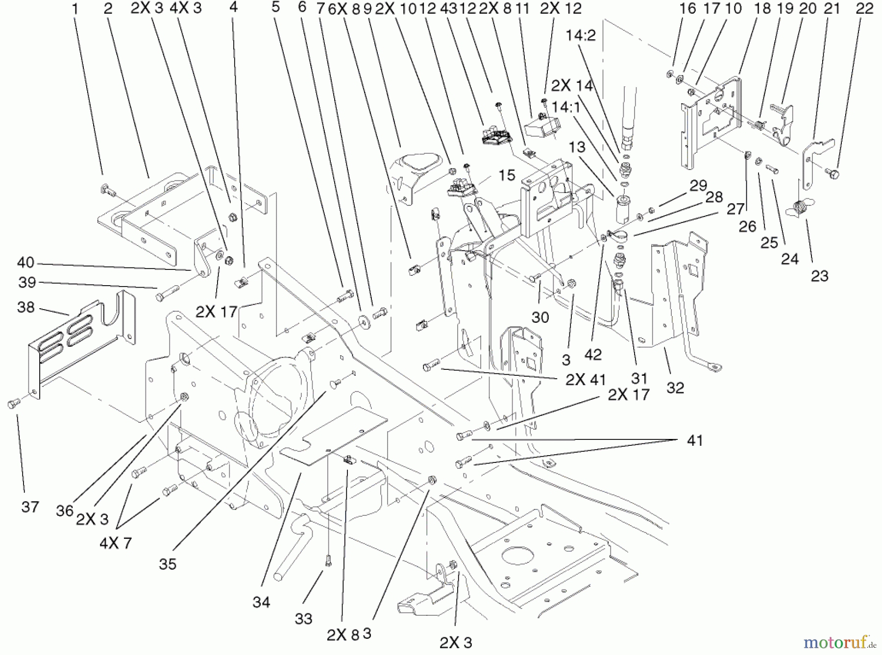 Toro Neu Mowers, Lawn & Garden Tractor Seite 1 73590 (523Dxi) - Toro 523Dxi Garden Tractor, 2001 (210000001-210999999) STEERING TOWER & FUEL TANK SUPPORTS ASSEMBLY