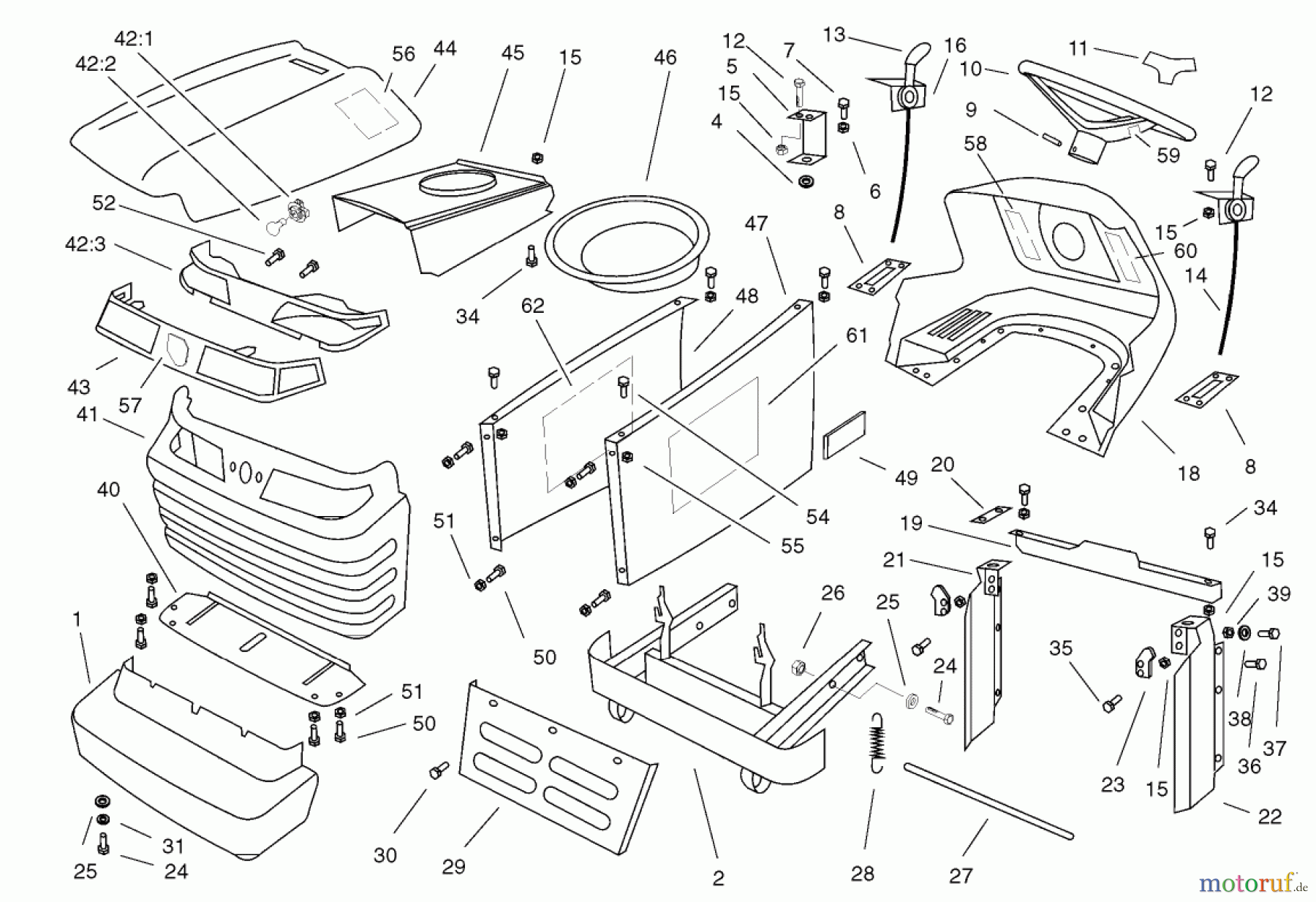  Toro Neu Mowers, Lawn & Garden Tractor Seite 1 74590 (190-DH) - Toro 190-DH Lawn Tractor, 2001 (210000001-210999999) BODY ASSEMBLY #2