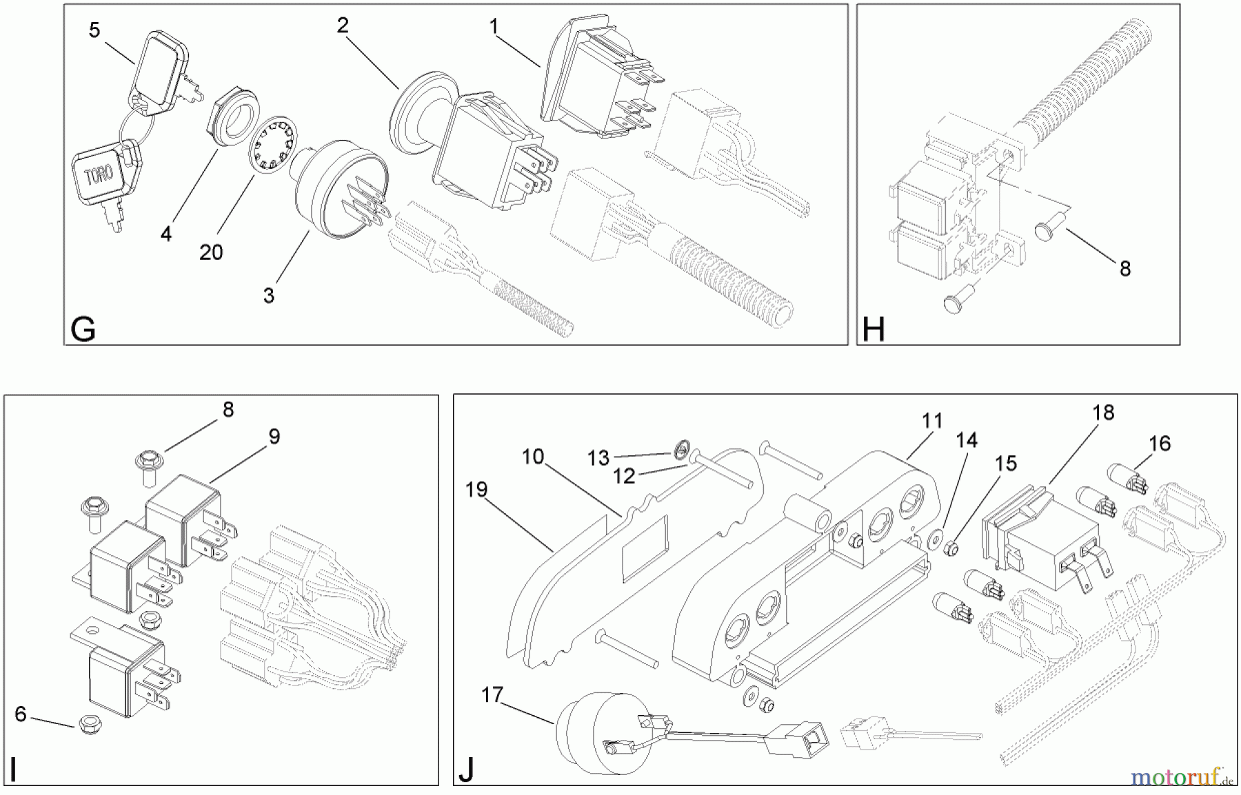 Toro Neu Mowers, Lawn & Garden Tractor Seite 1 74591 (DH 220) - Toro DH 220 Lawn Tractor, 2006 (260000001-260999999) ELECTRICAL SWITCH ASSEMBLY NO. 2