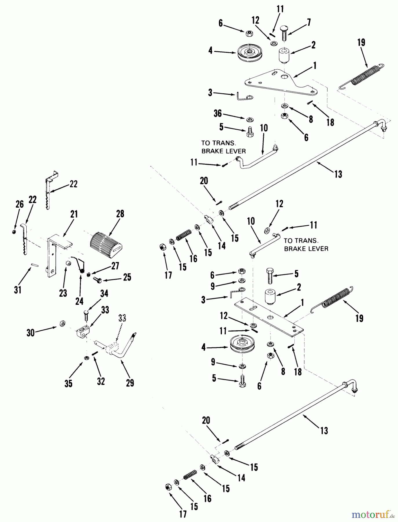  Toro Neu Mowers, Rear-Engine Rider 93-08BP01 (A-81E) - Toro A-81(E) 5-Speed Rear Engine Rider, 1979 BRAKE AND CLUTCH LINKAGE