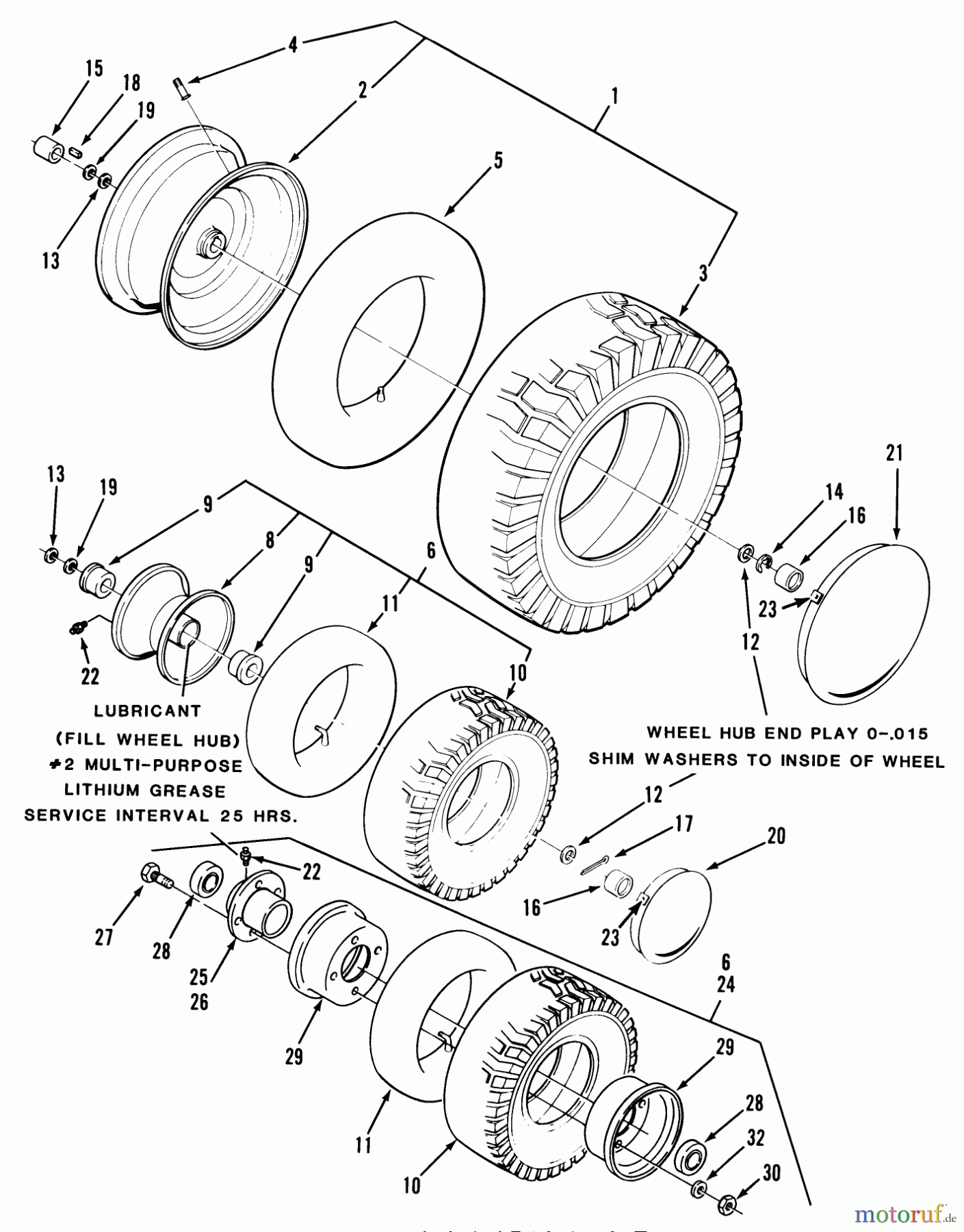  Toro Neu Mowers, Rear-Engine Rider 33-08B402 (108-4) - Toro 108-4 Rear Engine Rider, 1988 WHEELS AND TIRES