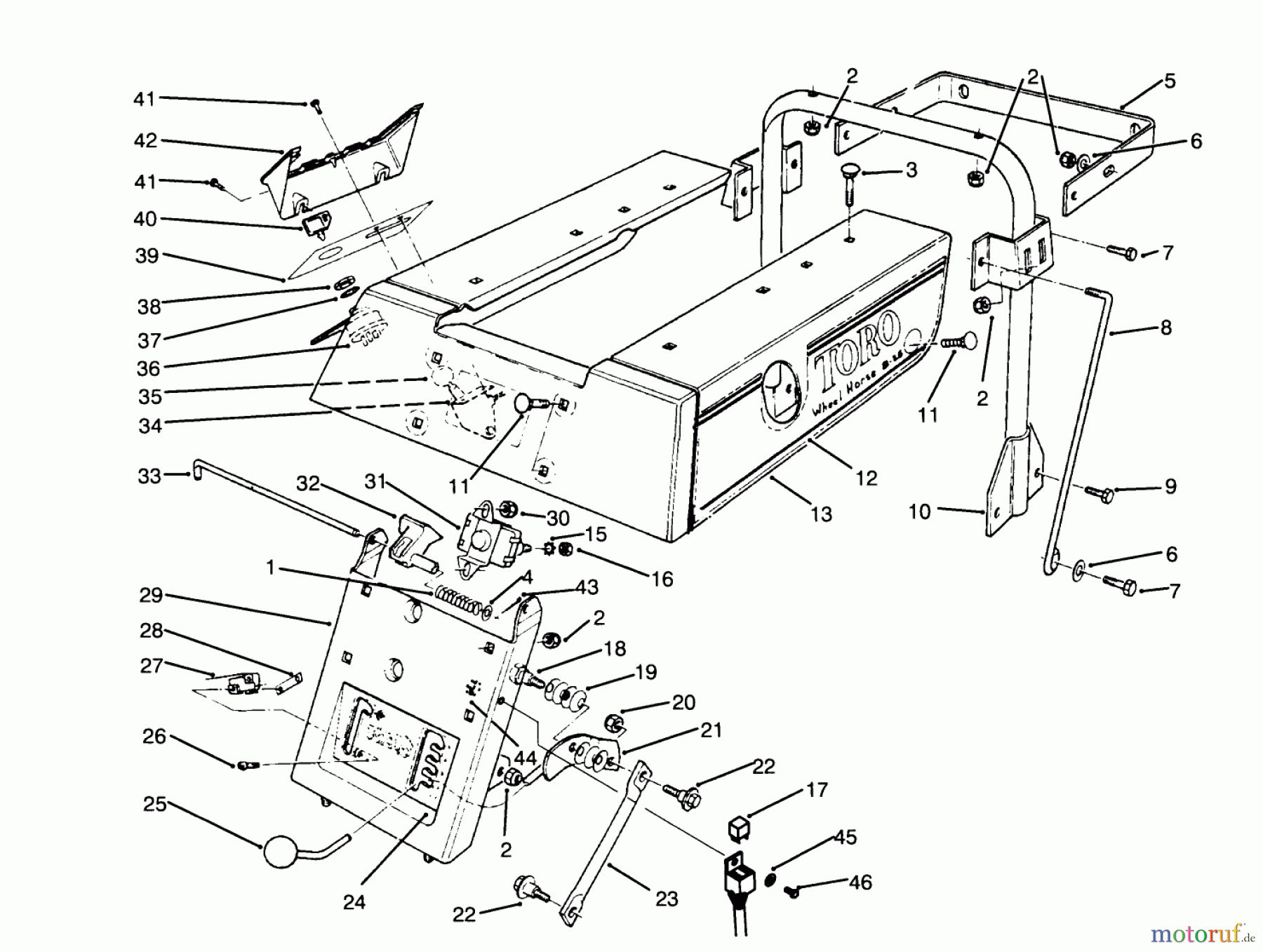 Toro Neu Mowers, Rear-Engine Rider 70040 (8-25) - Toro 8-25 Rear Engine Rider, 1995 (59000001-59999999) REAR BODY ASSEMBLY