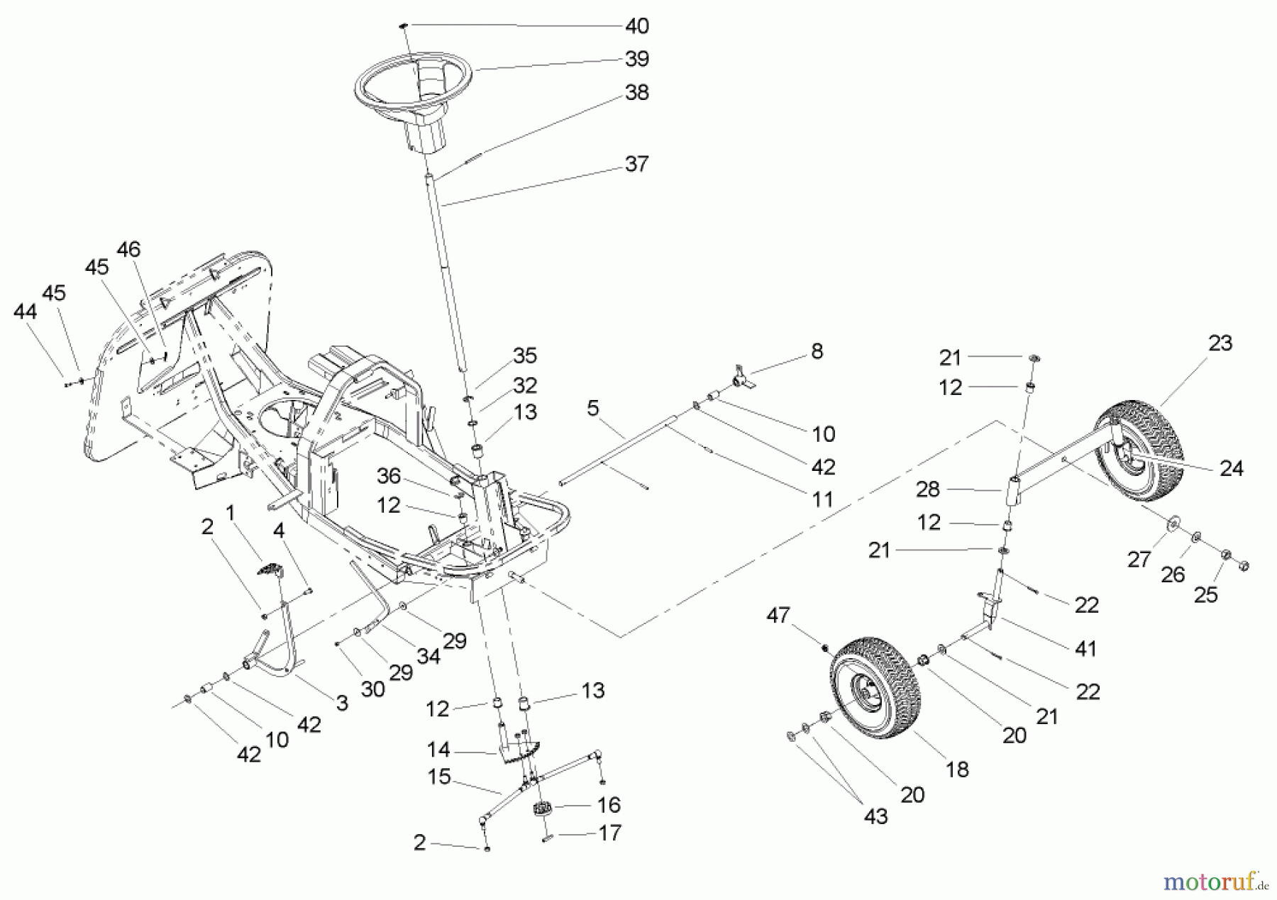 Toro Neu Mowers, Rear-Engine Rider 70185 (G132) - Toro G132 Rear-Engine Riding Mower, 2006 (260000001-260999999) FRONT AXLE AND STEERING ASSEMBLY