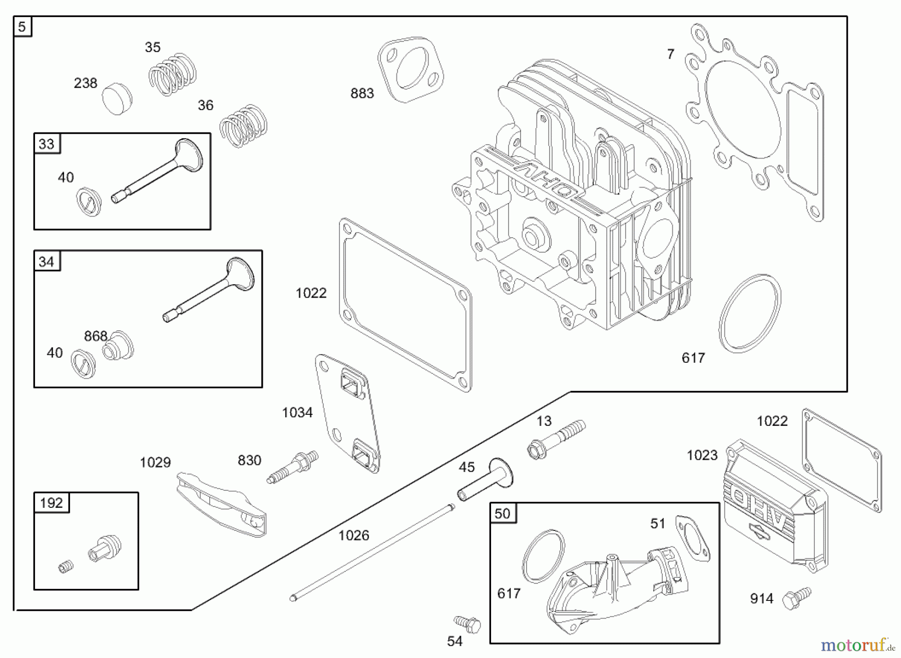  Toro Neu Mowers, Rear-Engine Rider 70186 (13-32H) - Toro 13-32H Rear-Engine Riding Mower, 2004 (240000001-240999999) CYLINDER HEAD ASSEMBLY BRIGGS AND STRATTON 31G777-0121-E1