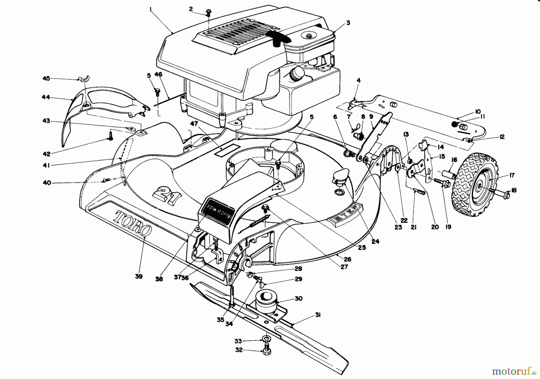  Toro Neu Mowers, Walk-Behind Seite 1 16255 - Toro Whirlwind, 1973 (3000001-3999999) HOUSING AND ENGINE ASSEMBLY