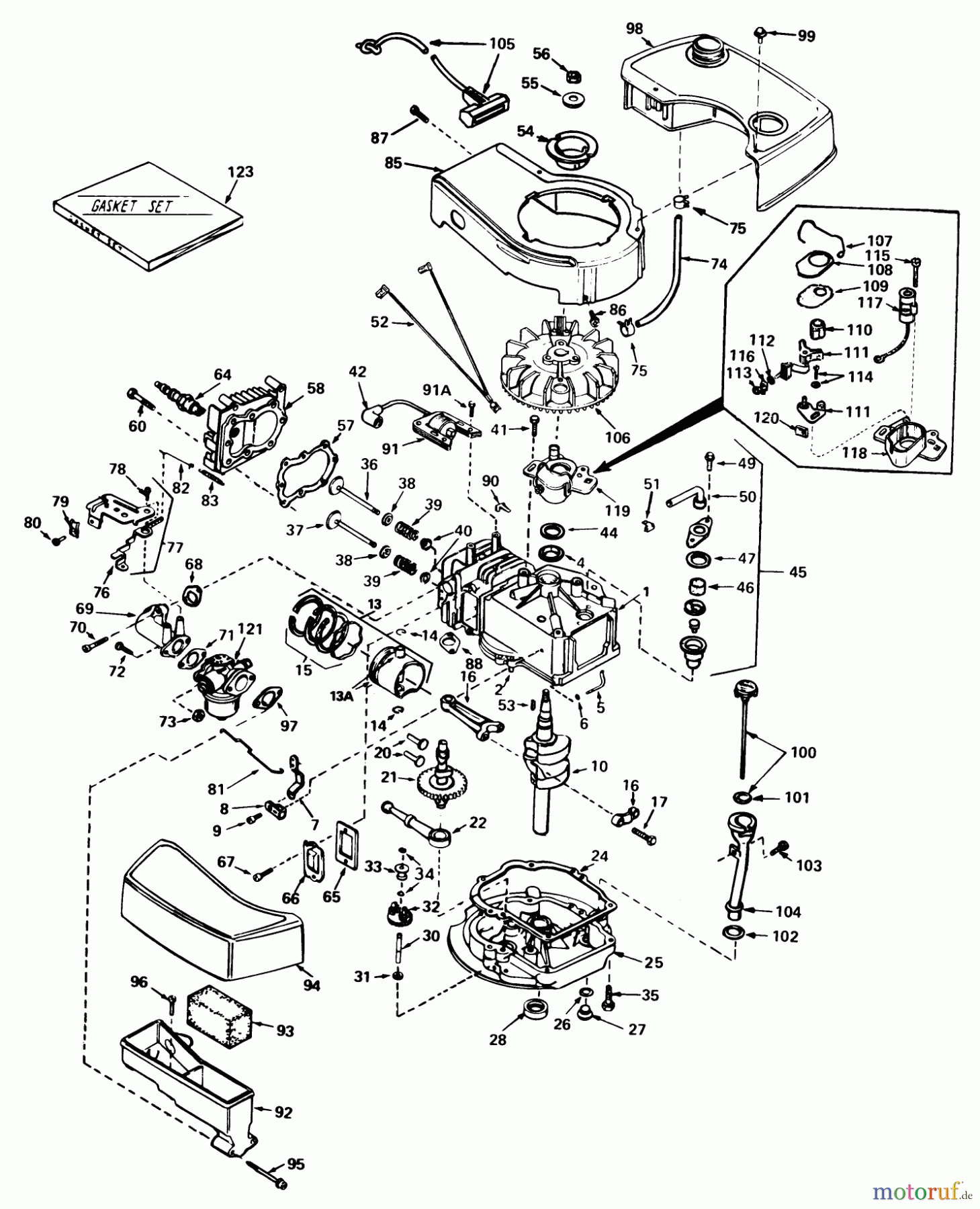Toro Neu Mowers, Walk-Behind Seite 1 18085 - Toro Lawnmower, 1980 (0000001-0999999) ENGINE TECUMSEH MODEL NO. TNT 100-10073C