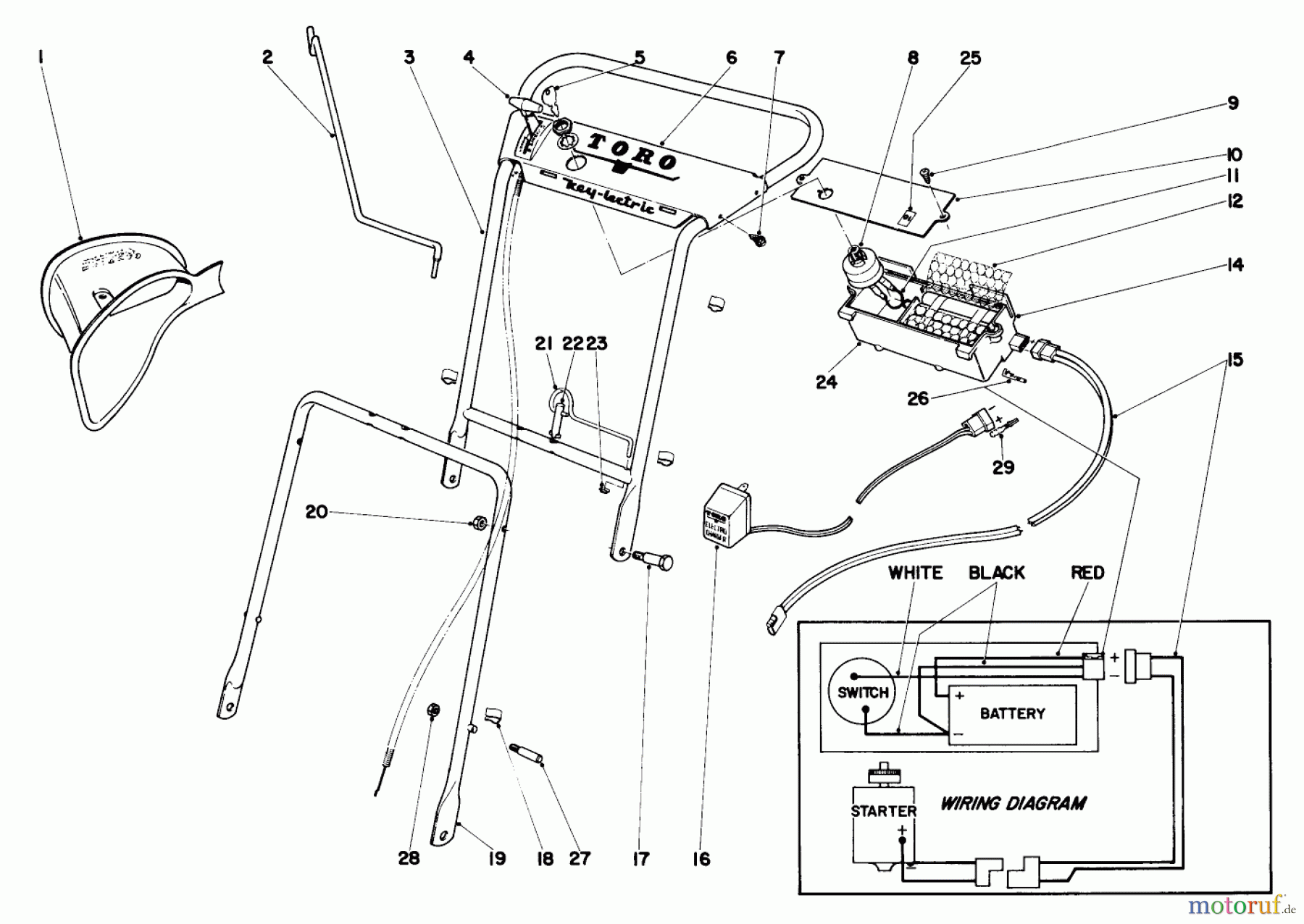  Toro Neu Mowers, Walk-Behind Seite 1 19444 - Toro Whirlwind Lawnmower, 1970 (0000001-0999999) HANDLE ASSEMBLY