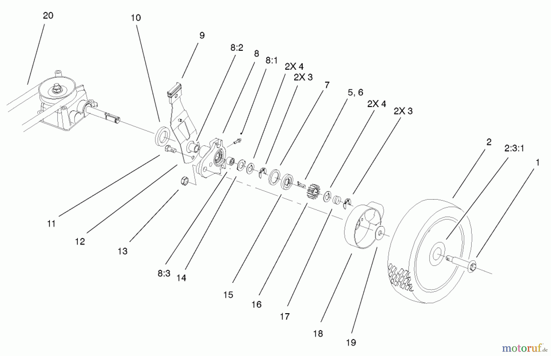  Toro Neu Mowers, Walk-Behind Seite 1 20022 (R-21S) - Toro Recycler Mower, R-21S, 2001 (210000001-210999999) GEAR CASE & WHEEL ASSEMBLY