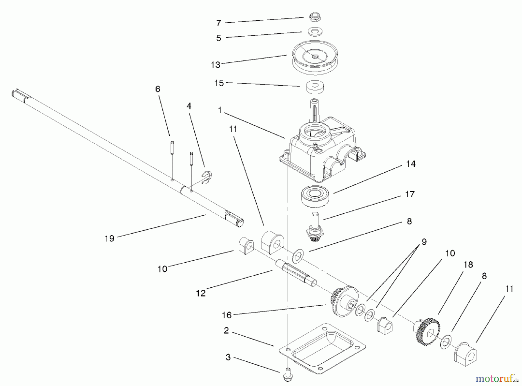  Toro Neu Mowers, Walk-Behind Seite 1 20028 - Toro Recycler Mower, 2001 (210000001-210999999) GEAR CASE ASSEMBLY