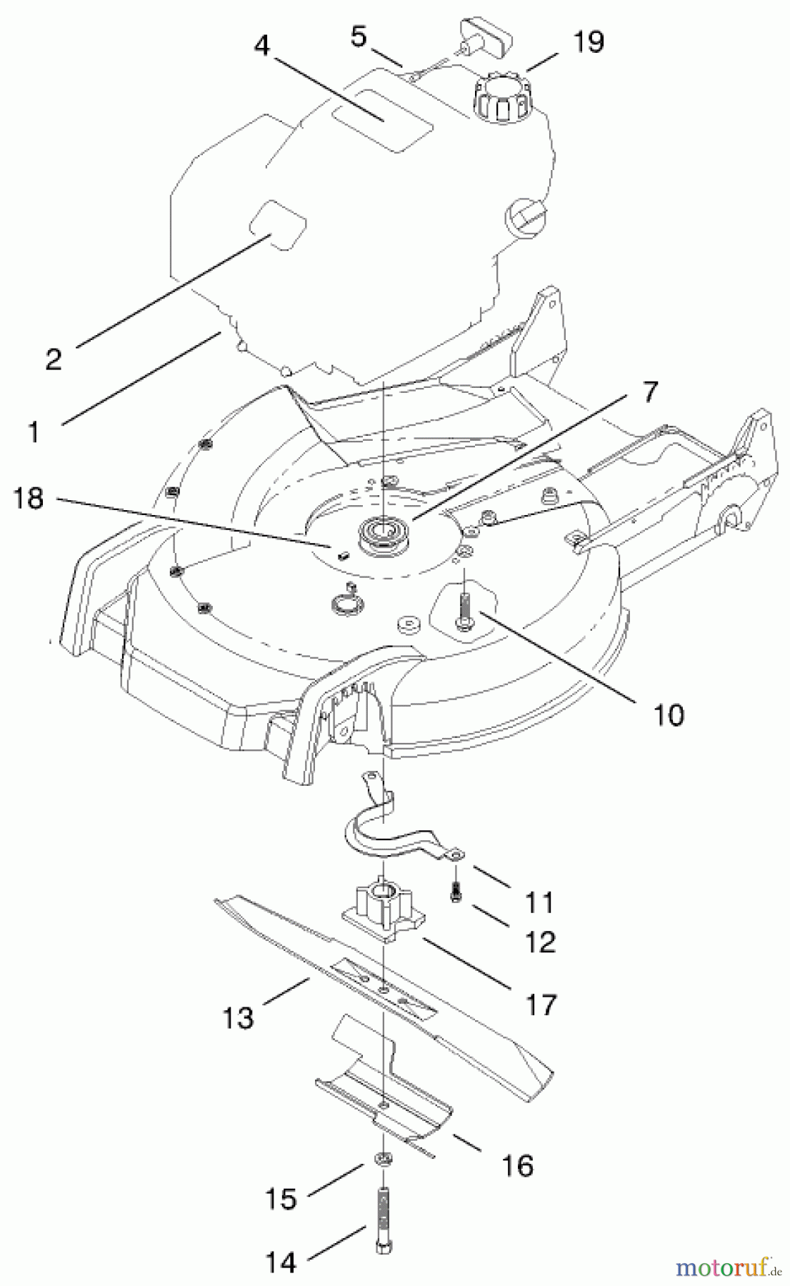  Toro Neu Mowers, Walk-Behind Seite 1 20040 (SR-21OS) - Toro Super Recycler Mower, SR-21OS, 2000 (200000001-200999999) ENGINE & BLADE ASSEMBLY