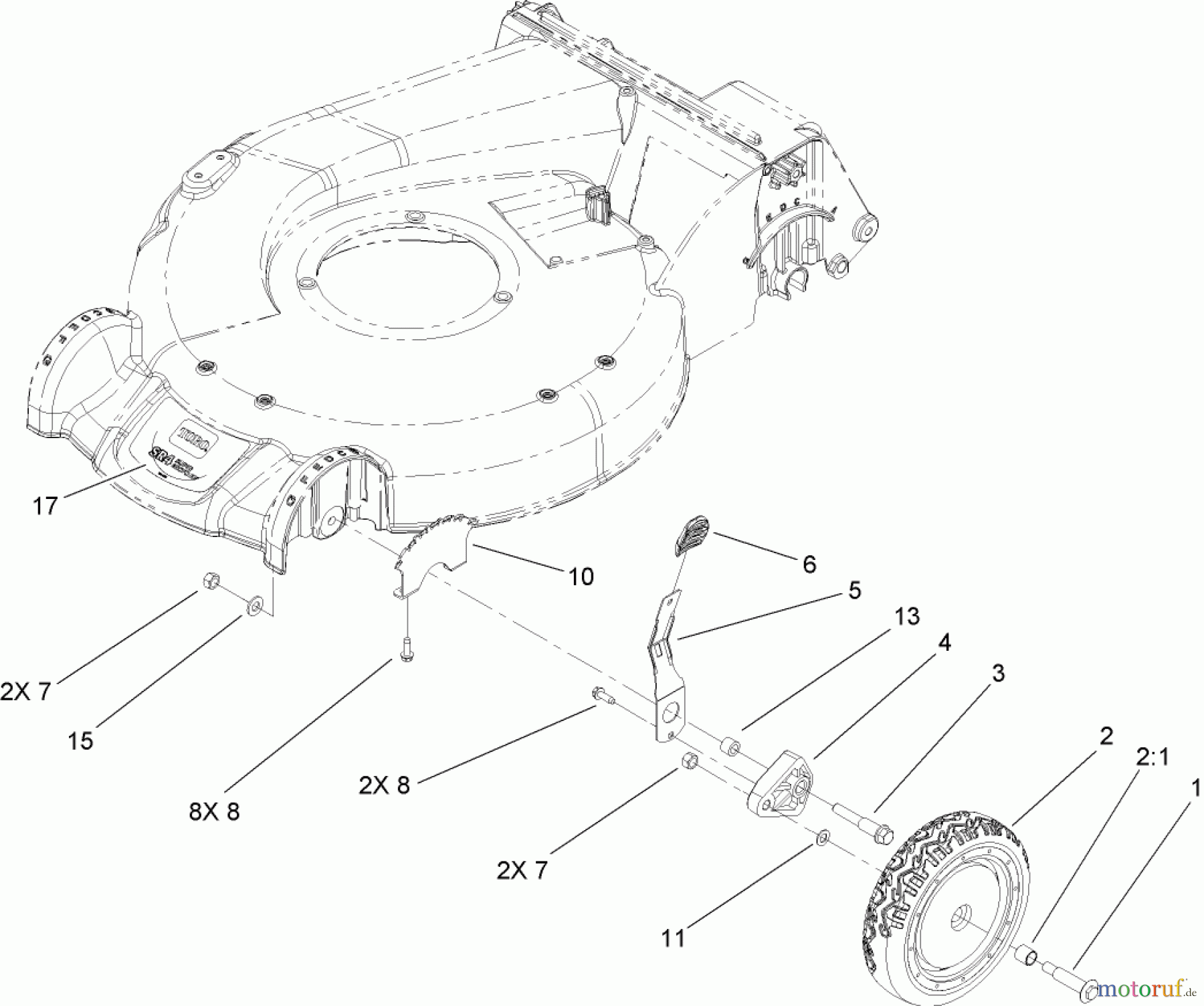  Toro Neu Mowers, Walk-Behind Seite 1 20057 - Toro Super Recycler Lawn Mower, 2006 (260000001-260999999) HEIGHT-OF-CUT ASSEMBLY