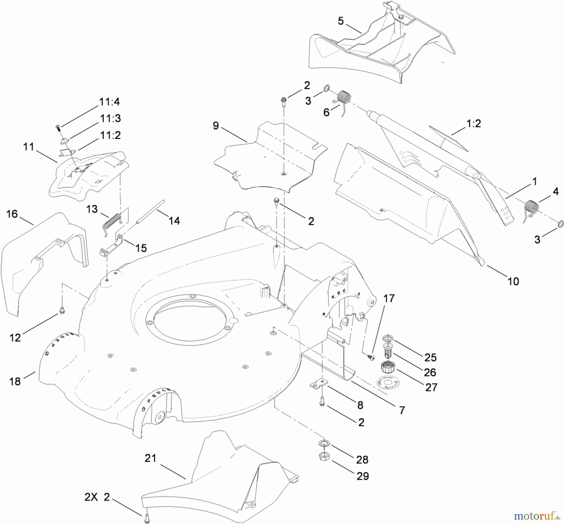  Toro Neu Mowers, Walk-Behind Seite 1 20092 - Toro Super Recycler Lawn Mower, 2010 (310020238-310999999) HOUSING AND REAR DOOR ASSEMBLY