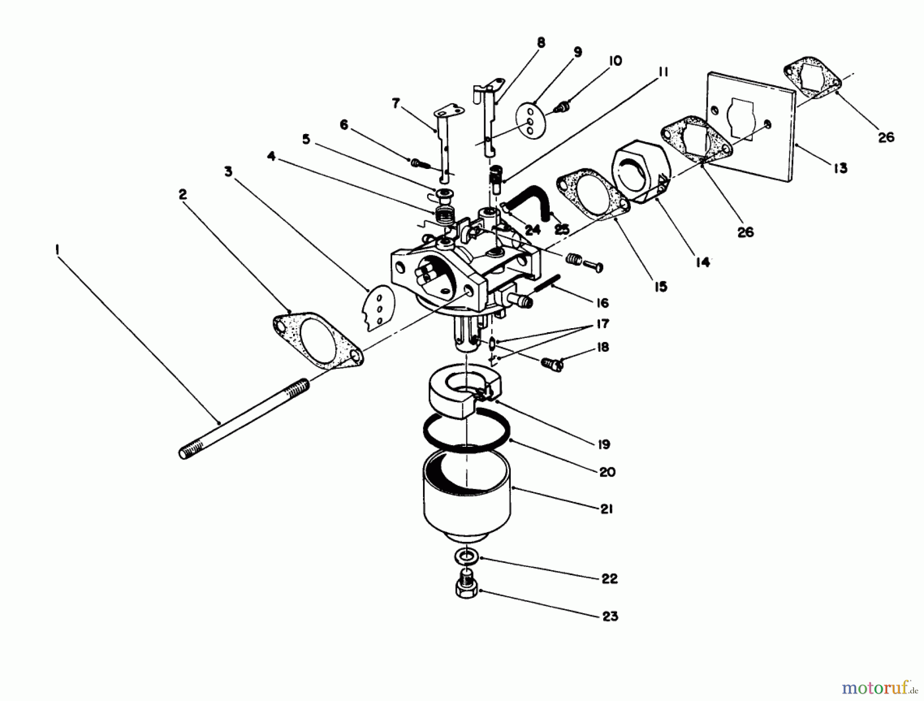  Toro Neu Mowers, Walk-Behind Seite 1 20103 - Toro Lawnmower, 1991 (1000001-1999999) CARBURETOR ASSEMBLY (MODEL NO.47PL0-1)