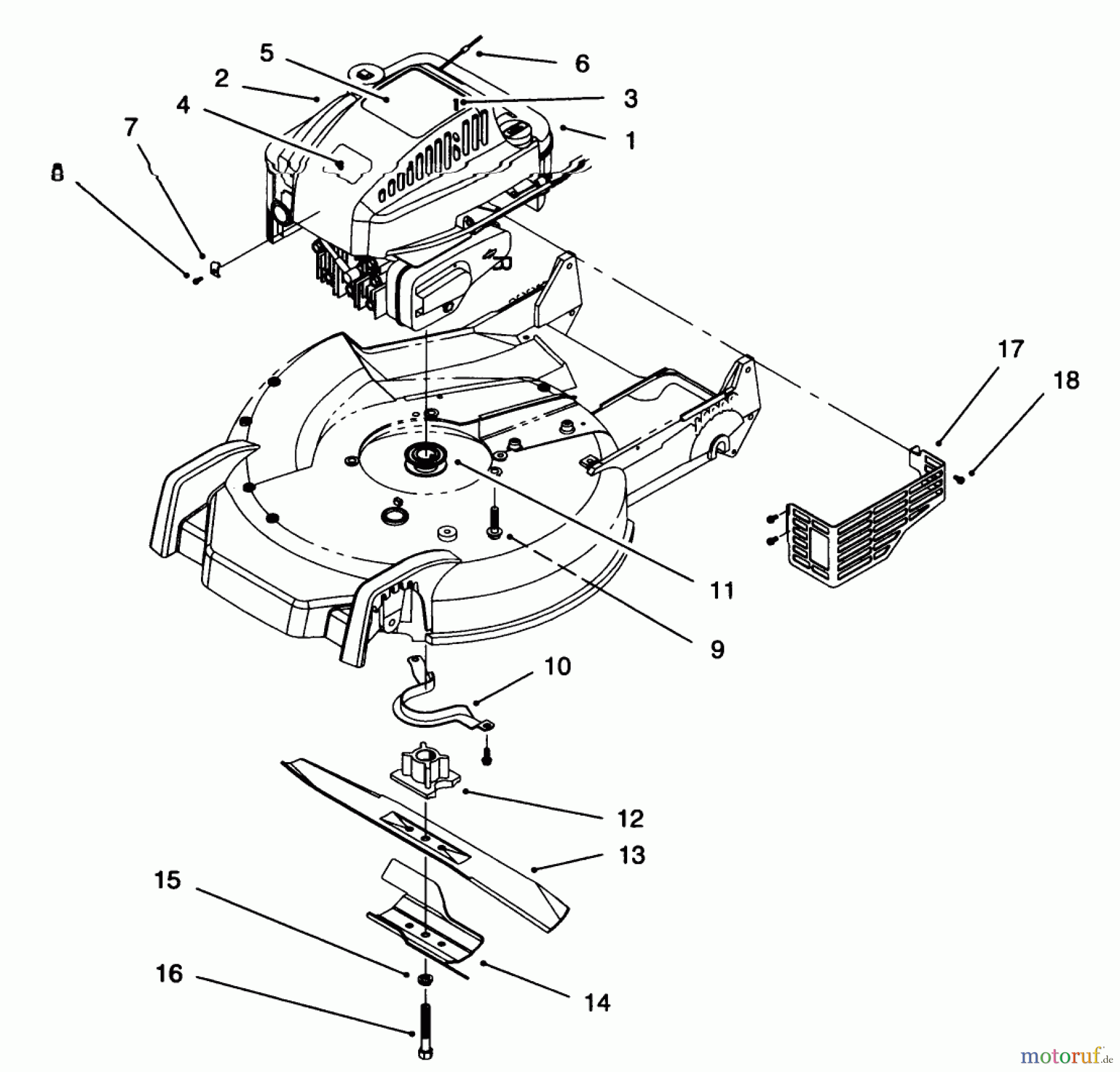  Toro Neu Mowers, Walk-Behind Seite 1 20463 - Toro Super Recycler Lawnmower, 1995 (5900001-5999999) ENGINE ASSEMBLY