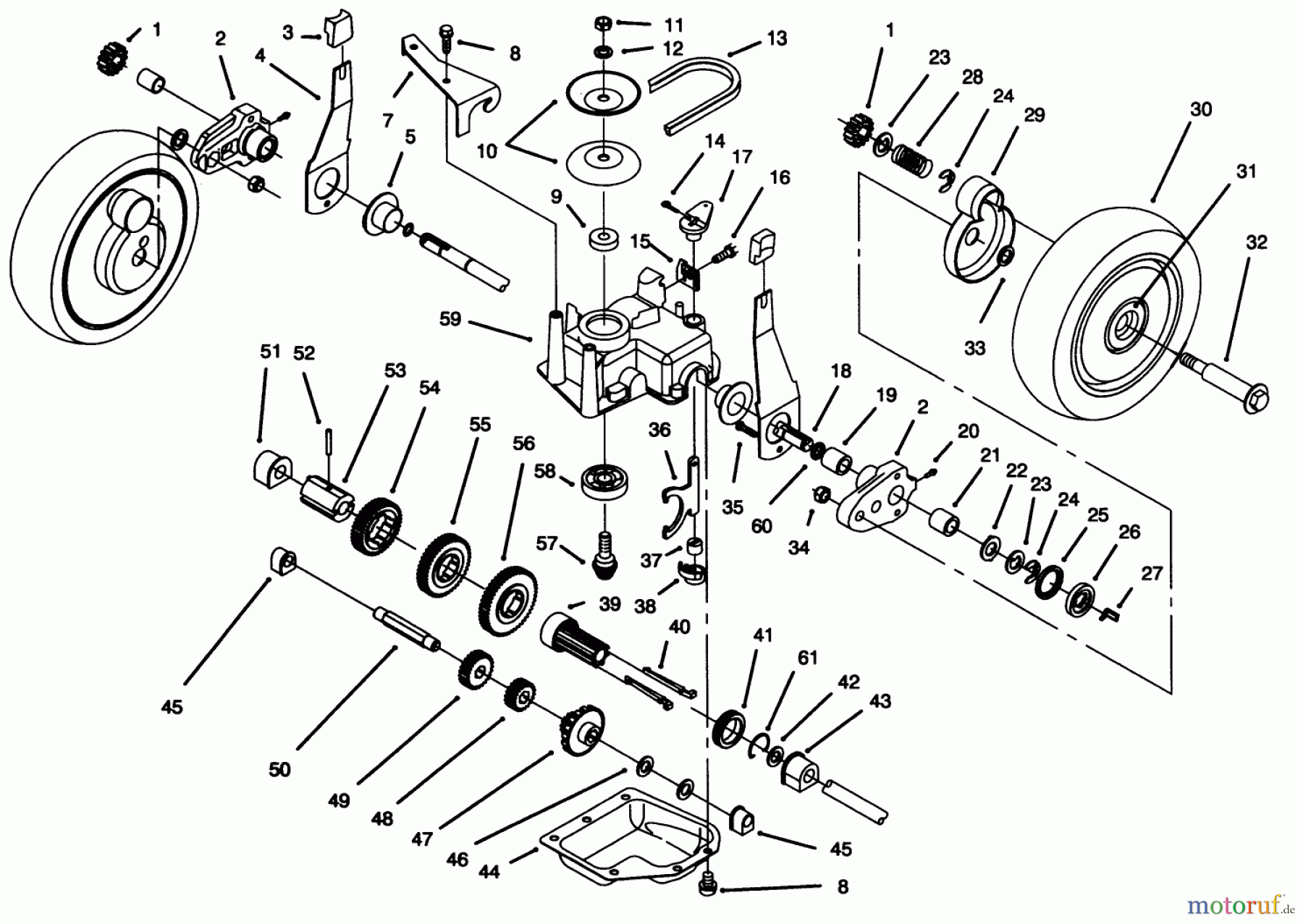  Toro Neu Mowers, Walk-Behind Seite 1 20466 - Toro Super Recycler Lawnmower, 1995 (5900001-5999999) GEAR CASE ASSEBMLY