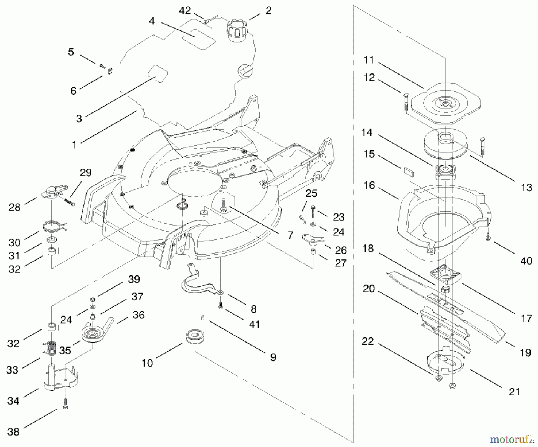 Toro Neu Mowers, Walk-Behind Seite 1 20487 (SR-21OSBB) - Toro Super Recycler Mower, SR-21OSBB, 1998 (8900001-8999999) ENGINE & BLADE ASSEMBLY