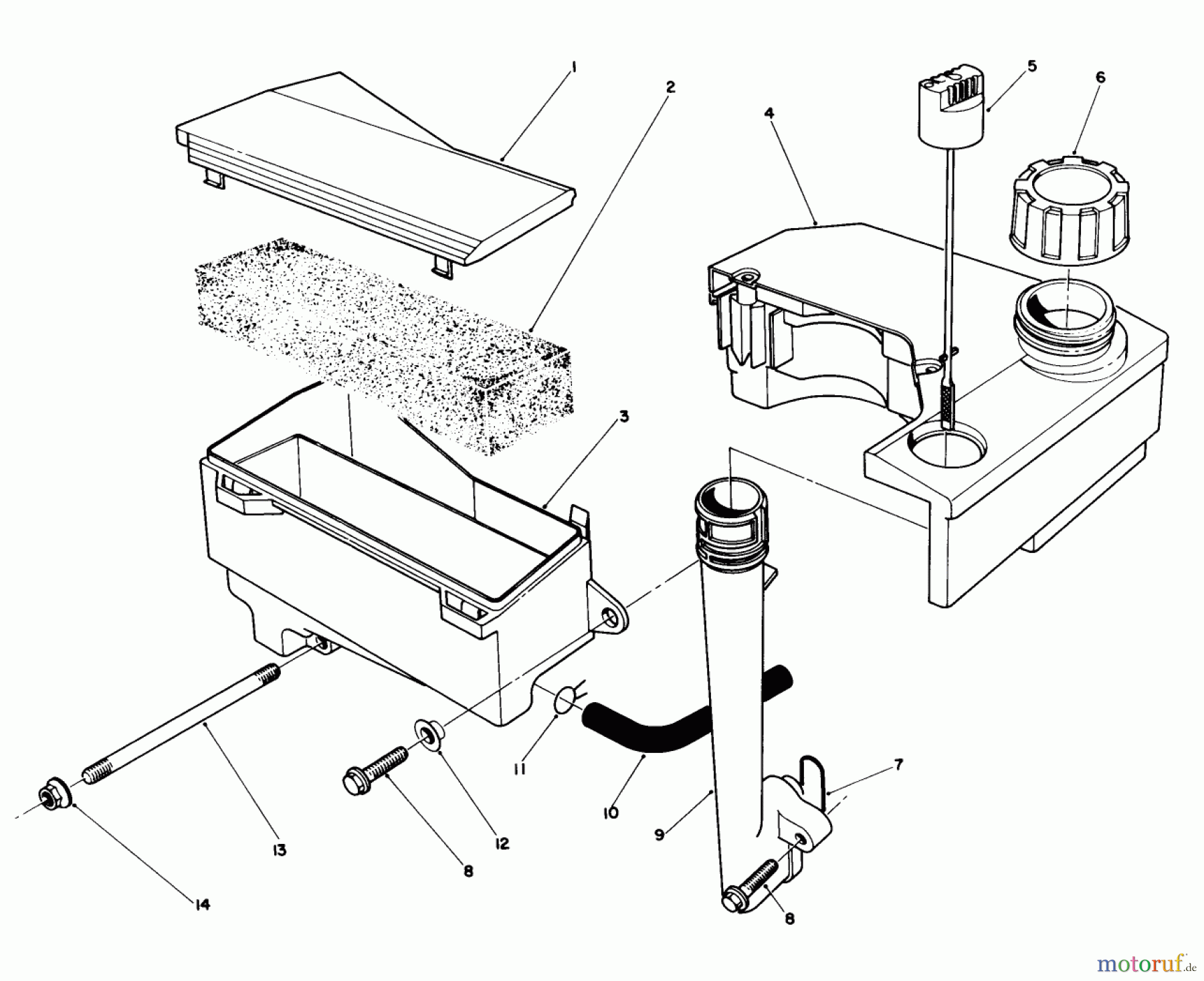 Toro Neu Mowers, Walk-Behind Seite 1 20526C - Toro Lawnmower, 1987 (7000001-7999999) AIR CLEANER & FUEL TANK ASSEMBLY(MODEL NO. VMG6)
