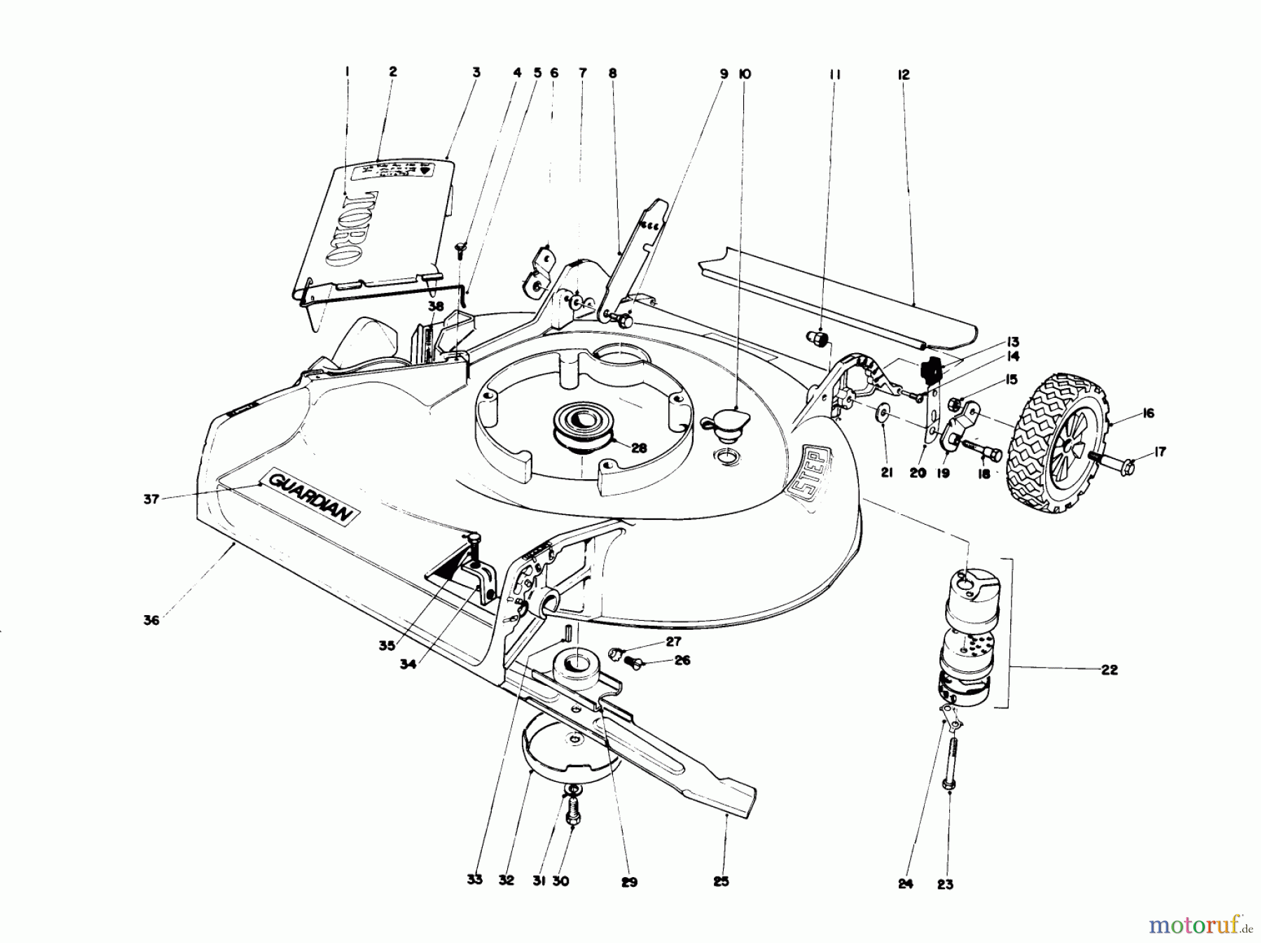 Toro Neu Mowers, Walk-Behind Seite 2 21647 - Toro Guardian Lawnmower, 1977 (7000001-7999999) HOUSING ASSEMBLY