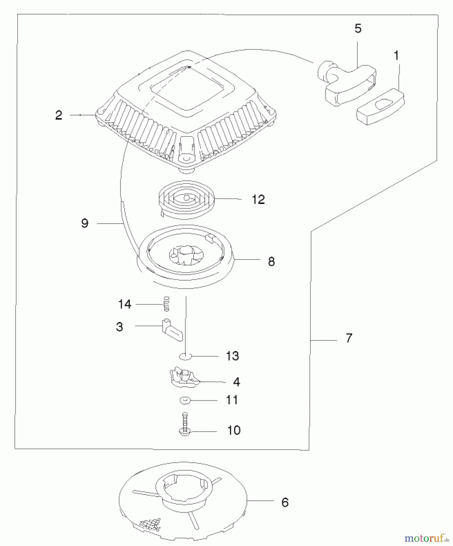  Toro Neu Mowers, Walk-Behind Seite 2 22171 - Toro Recycler Mower, 2001 (210000001-210999999) RECOIL STARTER ASSEMBLY