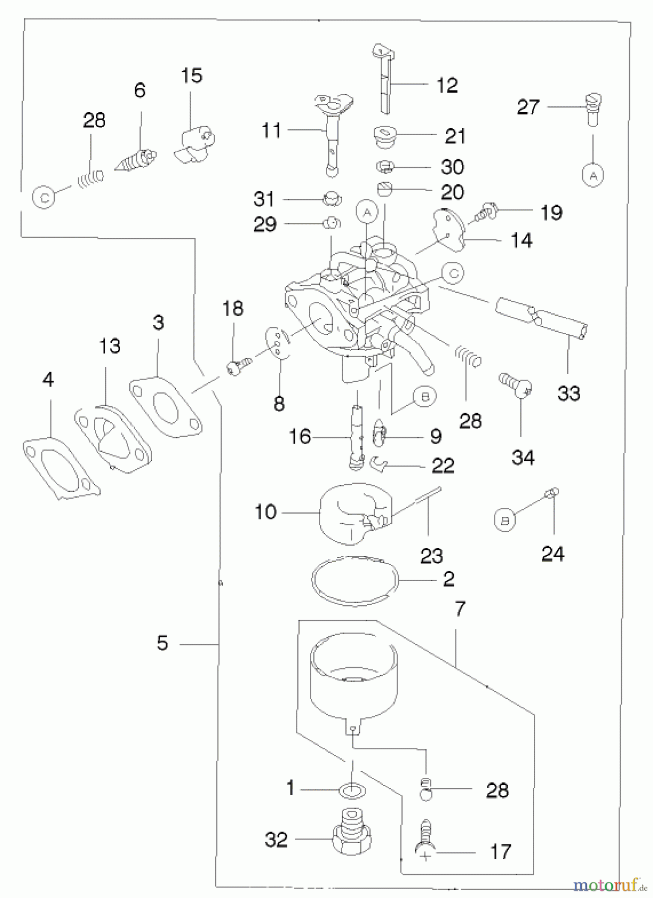 Toro Neu Mowers, Walk-Behind Seite 2 22172 - Toro Recycler Mower, 2001 (210000001-210999999) CARBURETOR ASSEMBLY