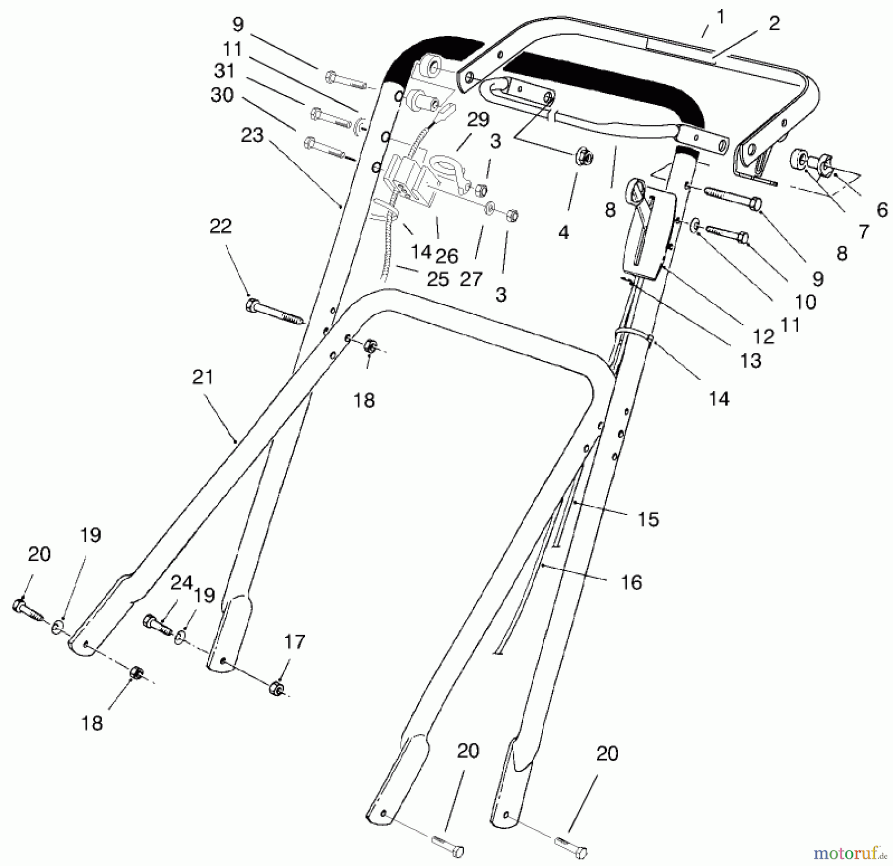  Toro Neu Mowers, Walk-Behind Seite 2 22701 - Toro Recycler Mower, 1997 (790000001-799999999) HANDLE ASSEMBLY