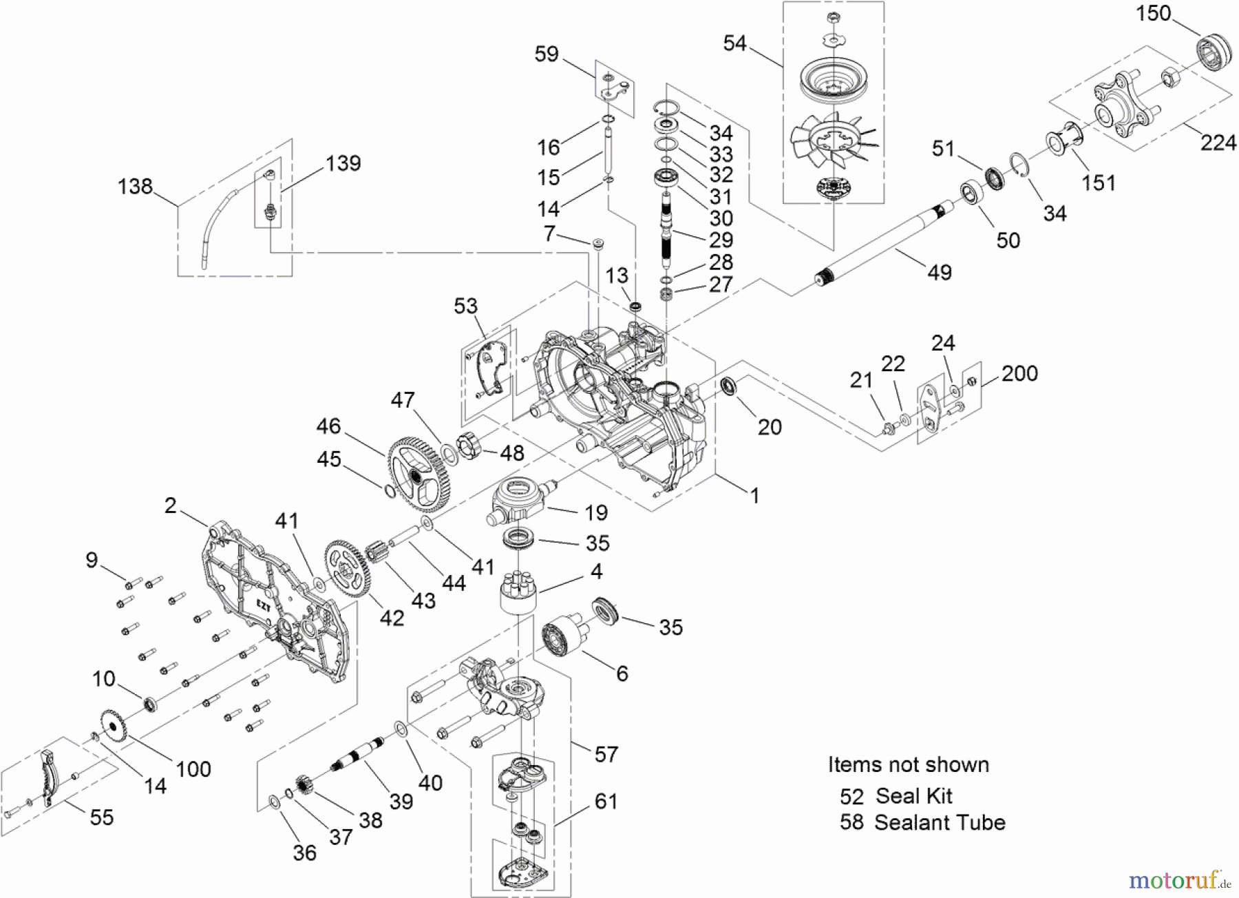  Toro Neu Mowers, Zero-Turn 74387 (ZS 5000) - Toro TimeCutter ZS 5000 Riding Mower, 2012 (SN 312000001-312999999) RH HYDRO TRANSAXLE ASSEMBLY NO. 119-3351