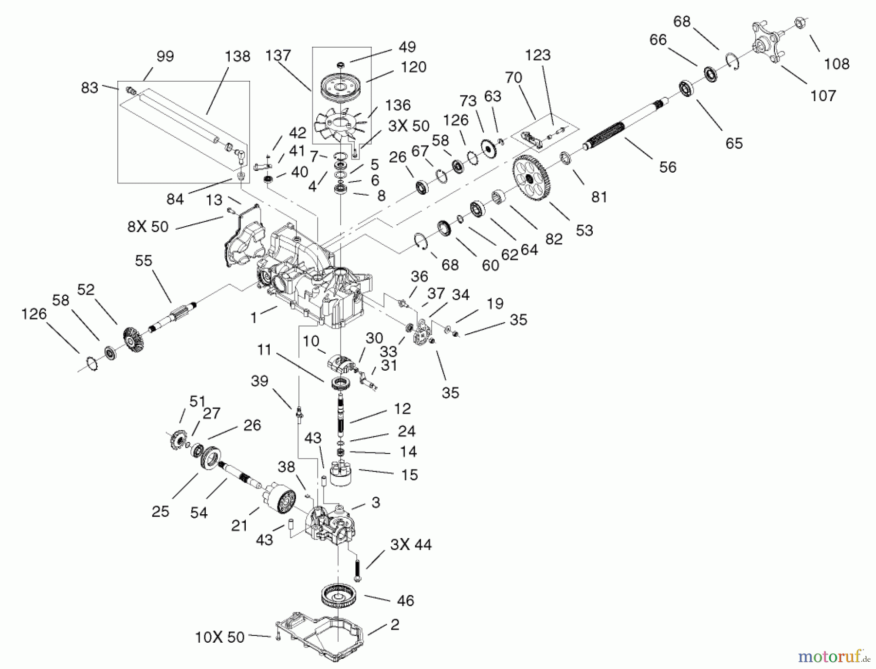  Toro Neu Mowers, Zero-Turn 74601 (Z17-44) - Toro Z17-44 TimeCutter Z Riding Mower, 2002 (220000913-220999999) LH HYDRO TRANSAXLE ASSEMBLY NO. 100-7361