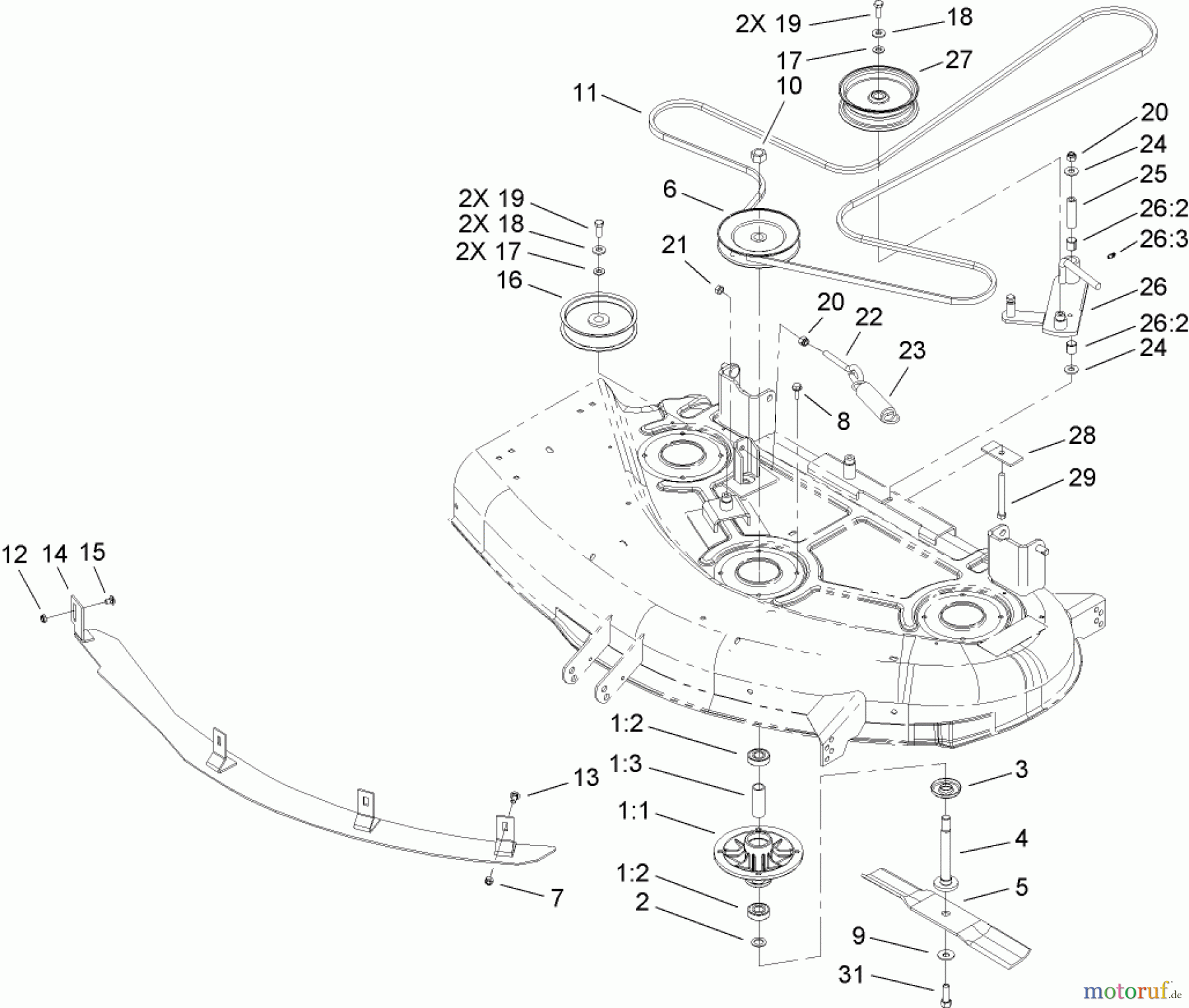  Toro Neu Mowers, Zero-Turn 74603 (ZX440) - Toro TimeCutter ZX440 Riding Mower, 2007 (270000001-270999999) 44IN DECK BELT DRIVE ASSEMBLY