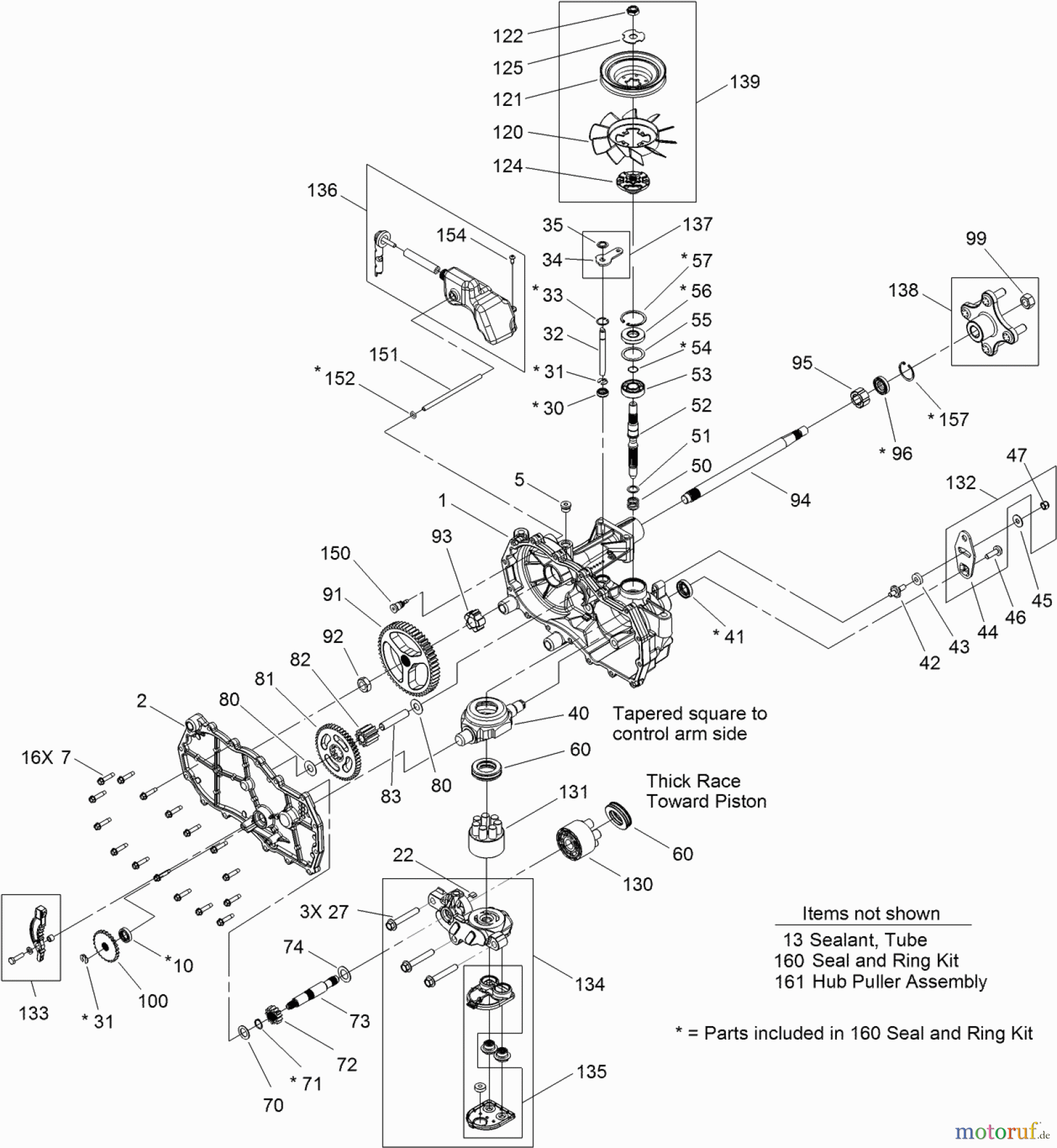  Toro Neu Mowers, Zero-Turn 74622 (4200) - Toro TimeCutter SS 4200 Riding Mower, 2011 (311000001-311999999) LEFT HAND HYDRO TRANSAXLE ASSEMBLY NO. 119-3330