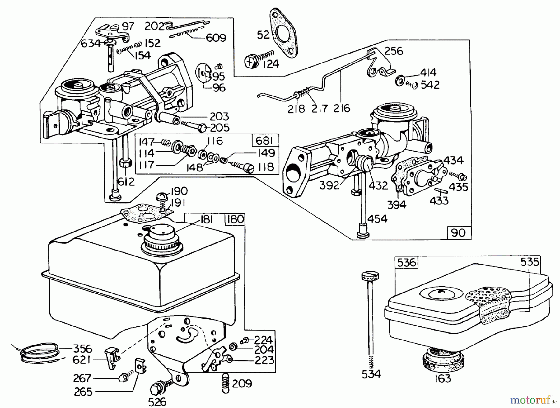  Toro Neu Blowers/Vacuums/Chippers/Shredders 62911 - Toro 5 hp Lawn Vacuum, 1974 (4000001-4999999) CARBURETOR ASSEMBLY