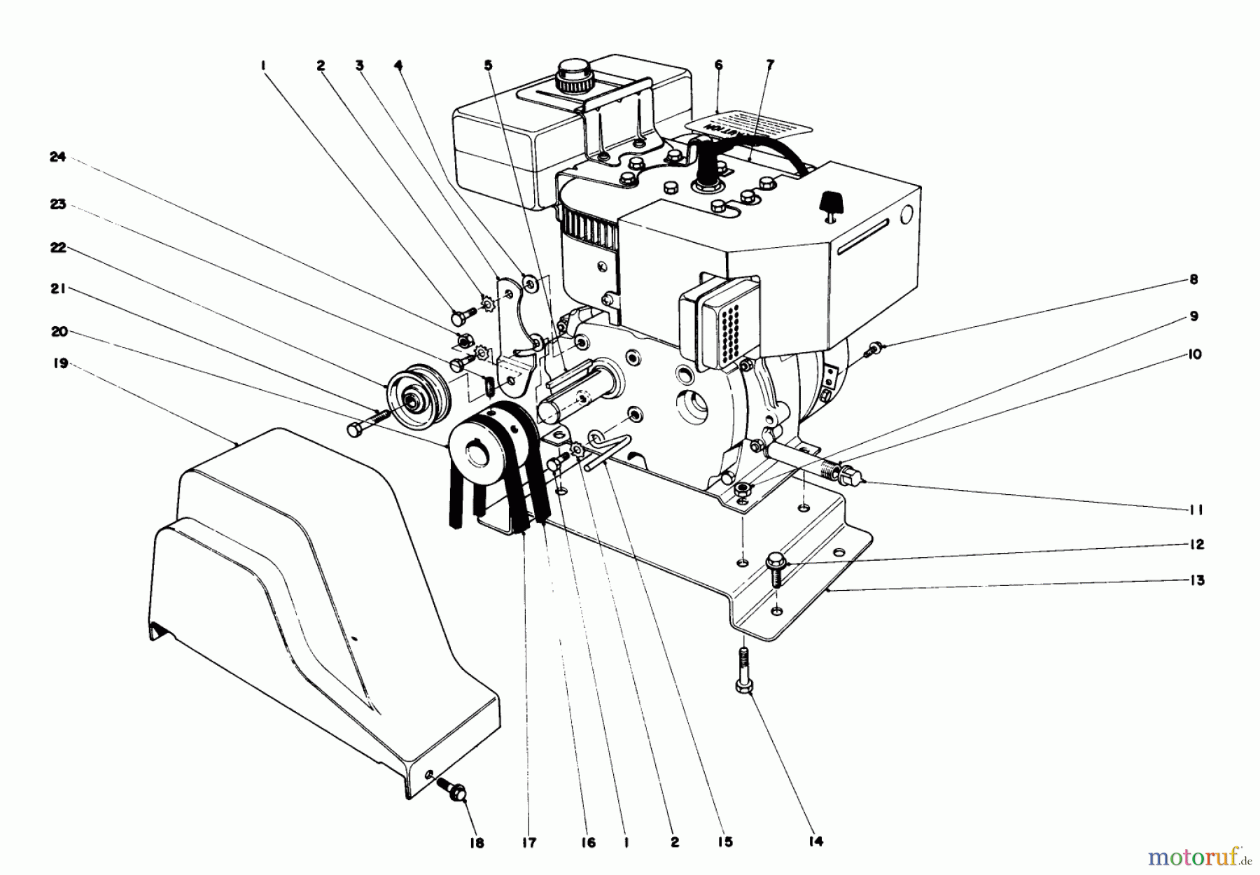 Toro Neu Snow Blowers/Snow Throwers Seite 1 31625 (524) - Toro 524 Snowthrower, 1977 (7000001-7999999) ENGINE ASSEMBLY (MODEL NO. 31677)