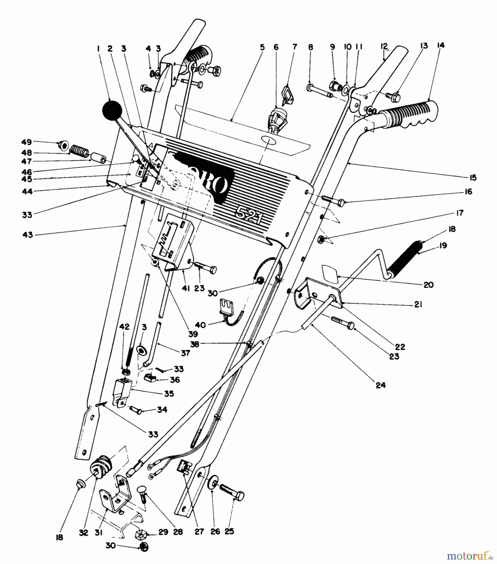 Toro Neu Snow Blowers/Snow Throwers Seite 1 38052C (521) - Toro 521 Snowthrower, 1988 (8000001-8999999) HANDLE ASSEMBLY