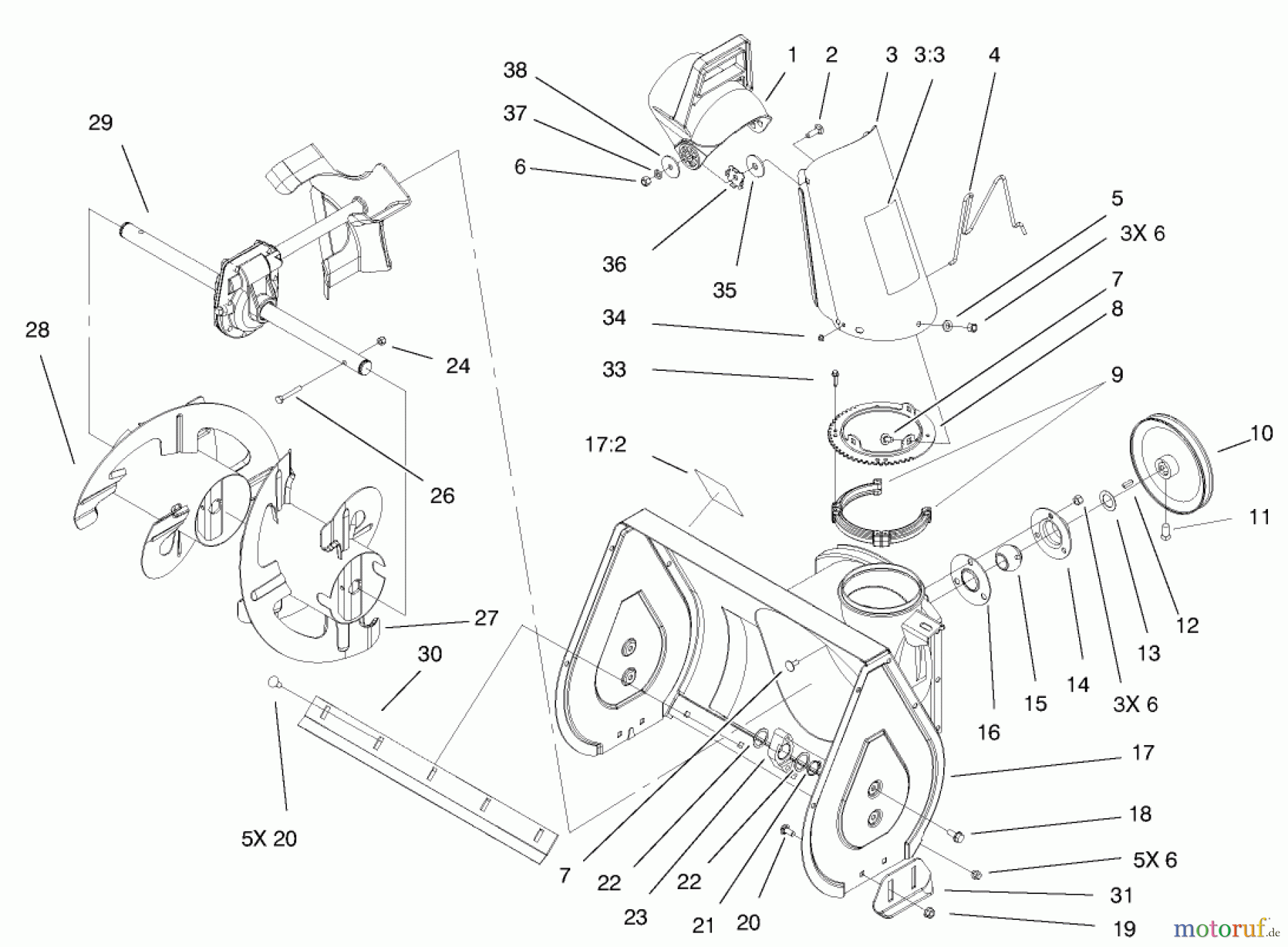  Toro Neu Snow Blowers/Snow Throwers Seite 1 38072 (724) - Toro 724 Snowthrower, 2000 (200000001-200999999) CHUTE AND AUGER ASSEMBLY