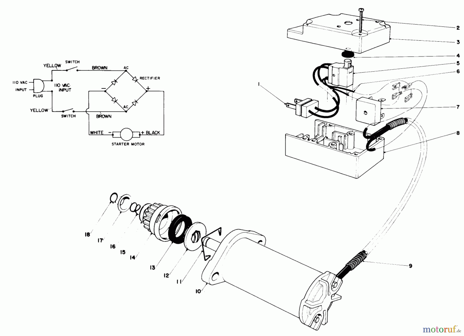 Toro Neu Snow Blowers/Snow Throwers Seite 1 38130 (S-200) - Toro S-200 Snowthrower, 1980 (0000001-0015000) STARTER MOTOR & SWITCH ASSEMBLY (MODEL 38130)