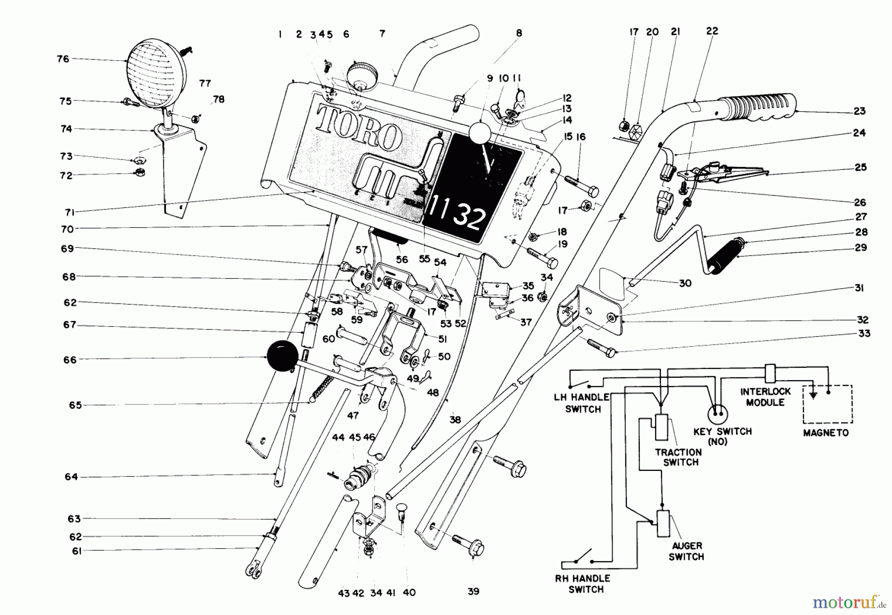  Toro Neu Snow Blowers/Snow Throwers Seite 1 38160 (1132) - Toro 1132 Snowthrower, 1981 (1000001-1999999) HANDLE ASSEMBLY