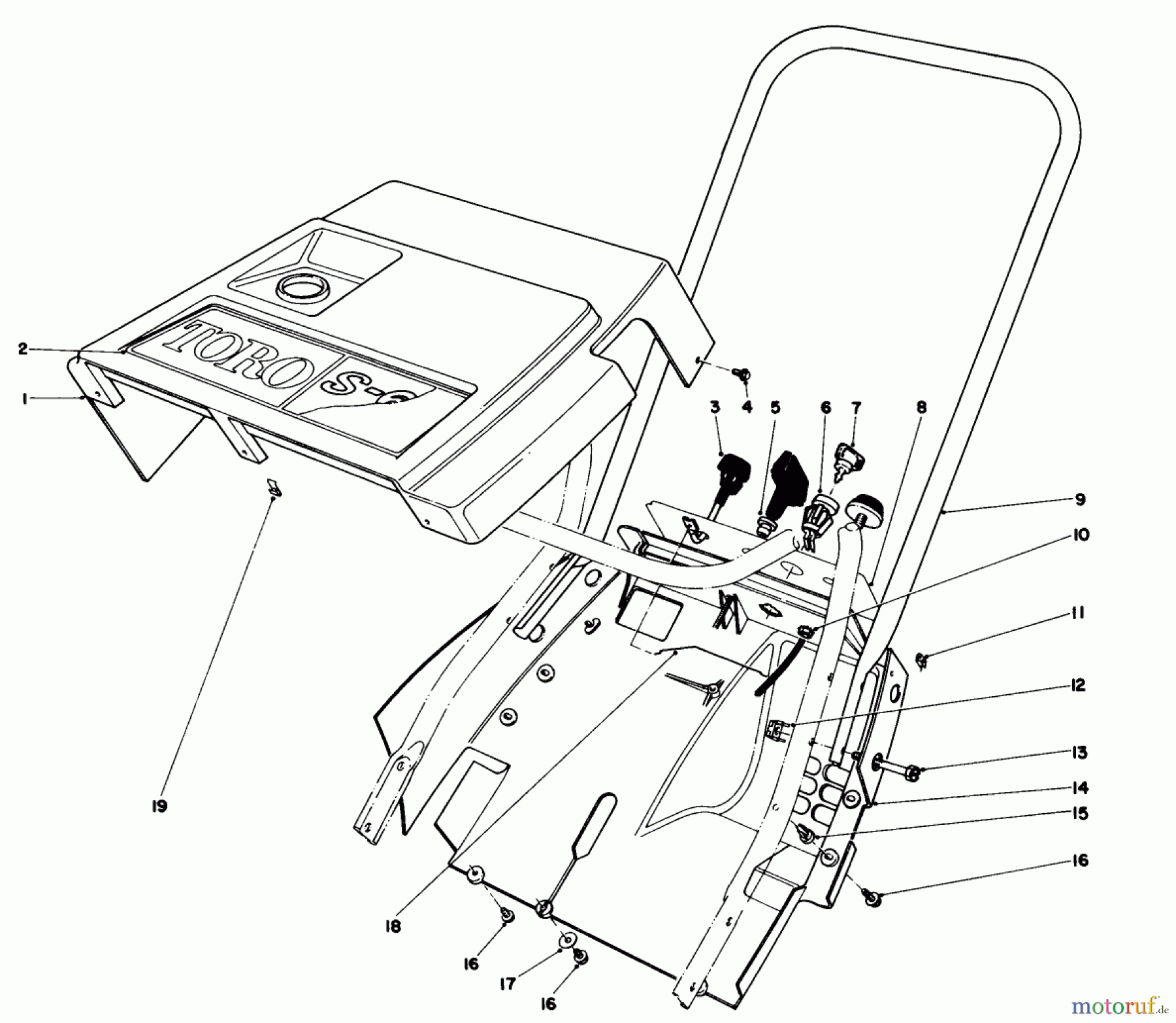 Toro Neu Snow Blowers/Snow Throwers Seite 1 38165 (S-620) - Toro S-620 Snowthrower, 1990 (0000001-0999999) SHROUD & HANDLE ASSEMBLY