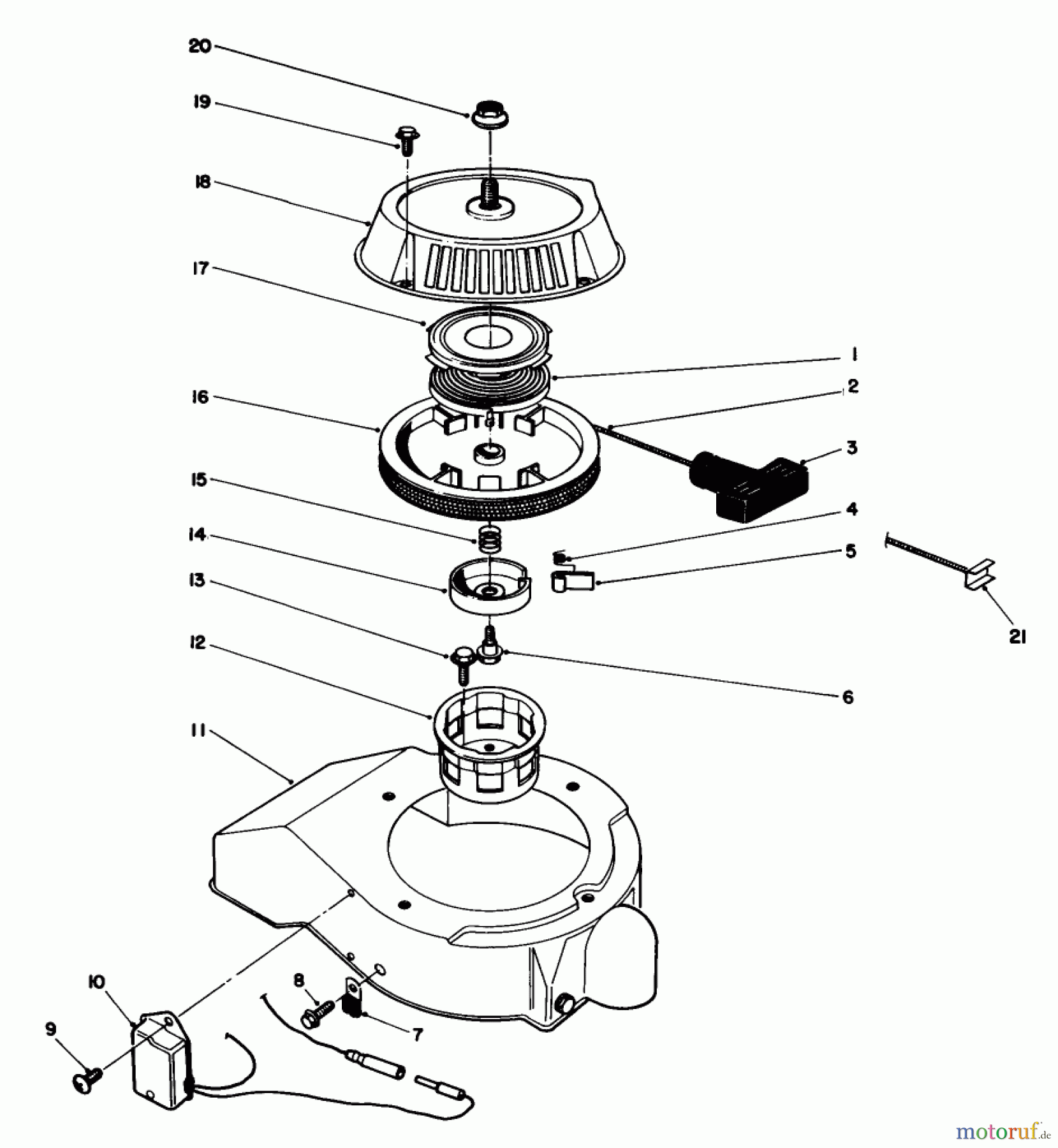  Toro Neu Snow Blowers/Snow Throwers Seite 1 38185 - Toro CCR 2000 Snowthrower, 1991 (1000001-1999999) RECOIL STARTER ASSEMBLY (ENGINE MODEL NO. 47PH7-5, 47PK9-5 & 47PL0-5)