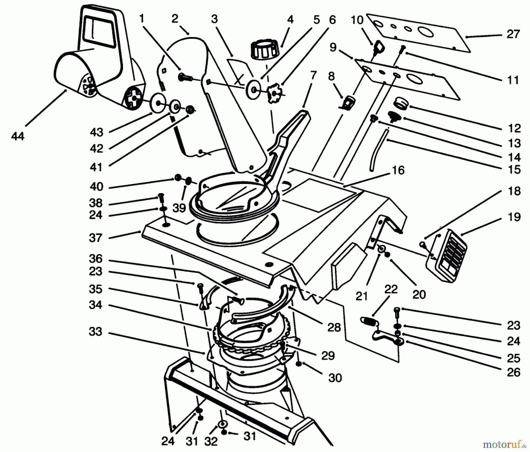 Toro Neu Snow Blowers/Snow Throwers Seite 1 38195 - Toro CCR 1000 Snowthrower, 1996 (69000001-69999999) UPPER SHROUD ASSEMBLY
